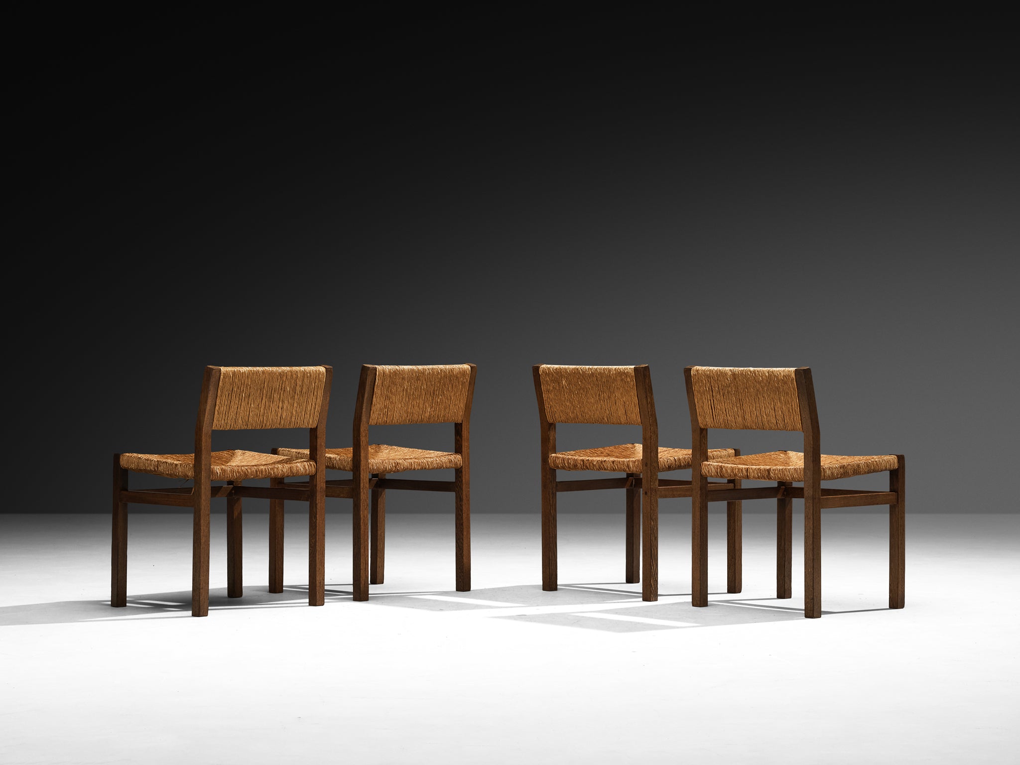 Martin Visser for 't Spectrum Set of Four Dining Chairs in Wenge and Straw Seating Morentz
