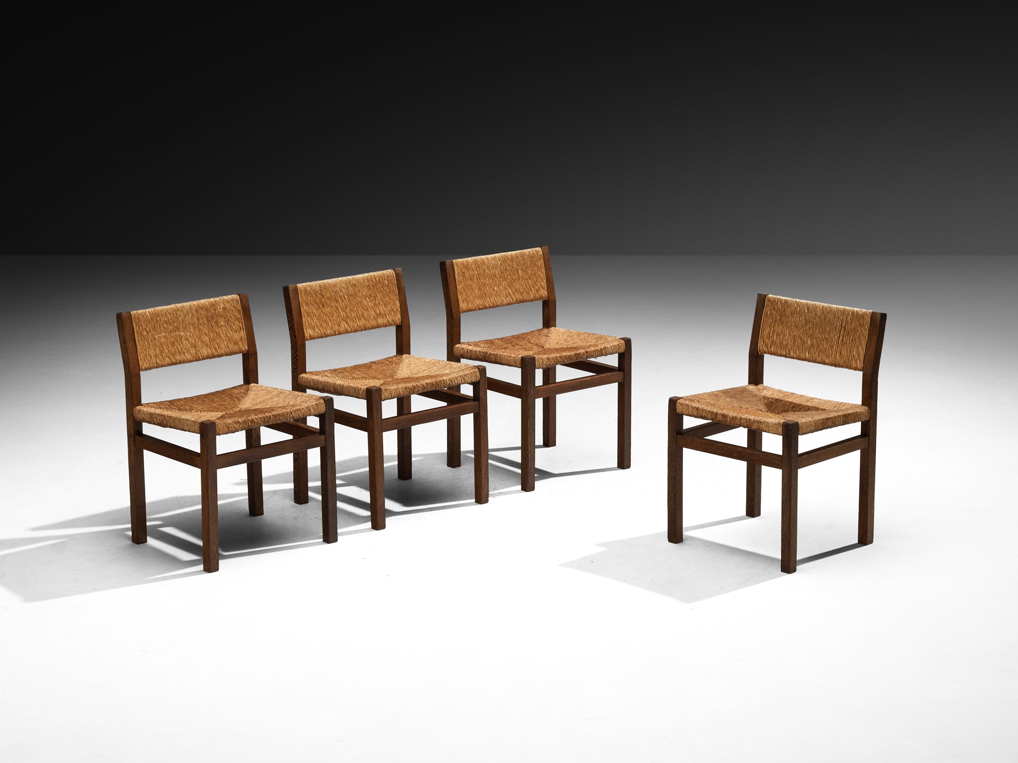 Martin Visser for 't Spectrum Set of Four Dining Chairs in Wenge and Straw Seating Morentz