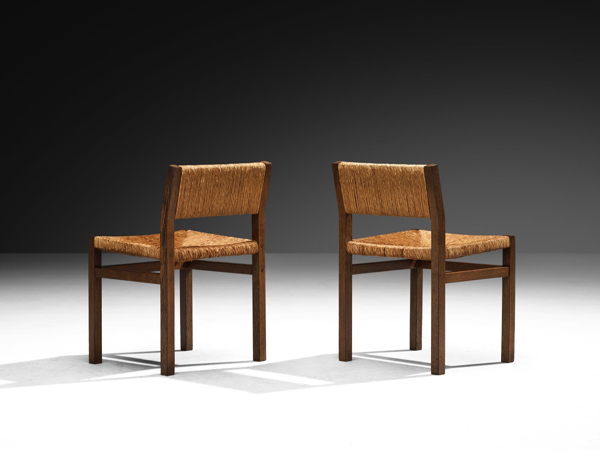 Martin Visser for 't Spectrum Set of Four Dining Chairs in Wenge and Straw Seating Morentz
