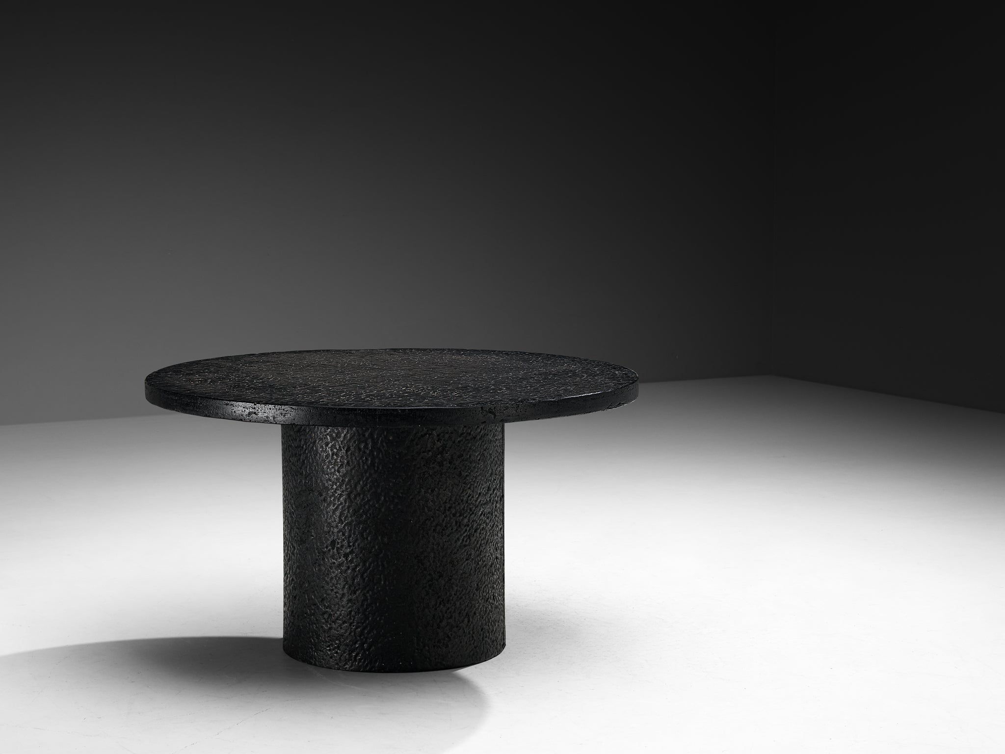 Brutalist Round Dining or Center Table in Black Stone Look Resin Tables Morentz