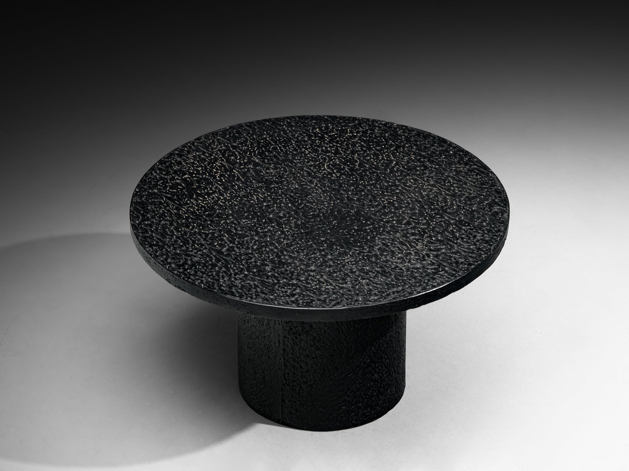 Brutalist Round Dining or Center Table in Black Stone Look Resin Tables Morentz