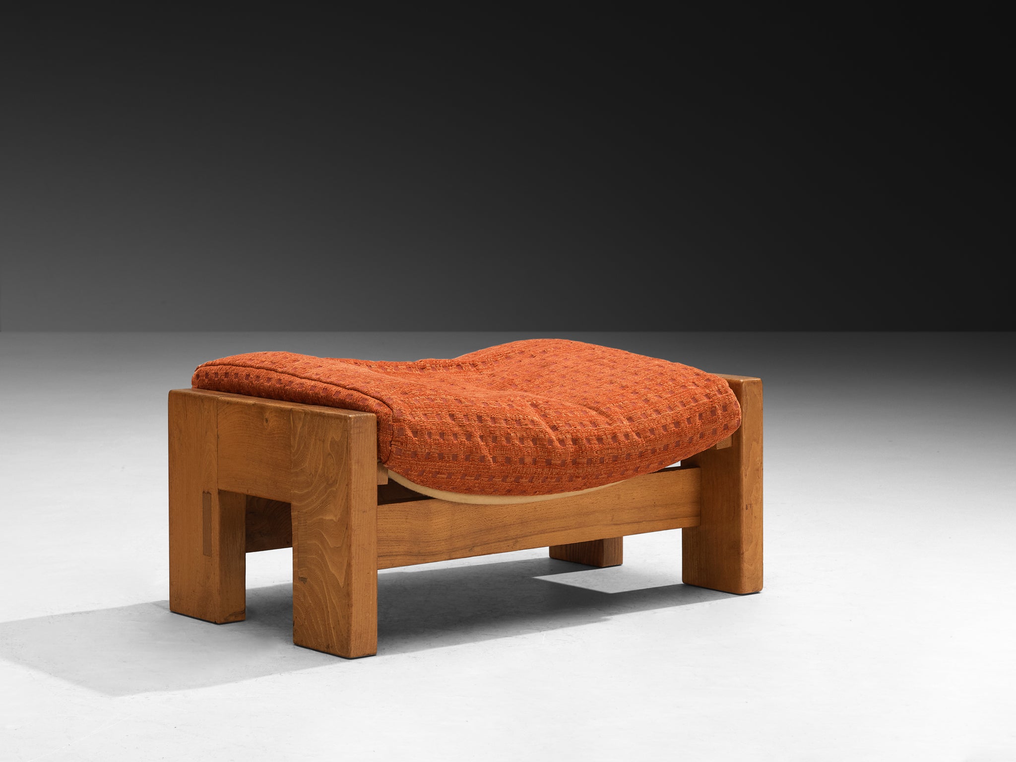 Pair of Mid-Century Modern French Lounge Chairs and Ottoman in Solid Elm Seating Morentz