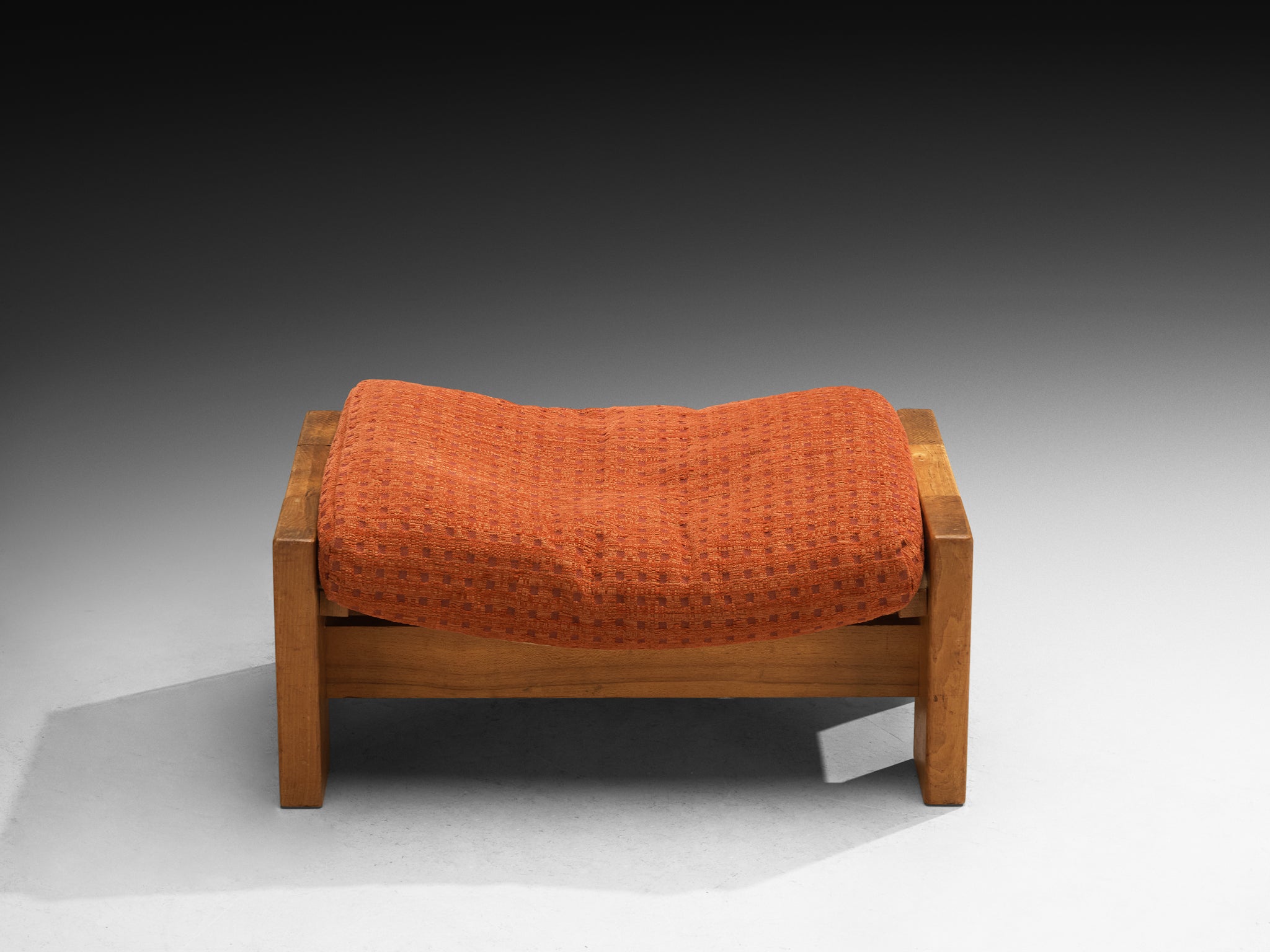 Pair of Mid-Century Modern French Lounge Chairs and Ottoman in Solid Elm Seating Morentz