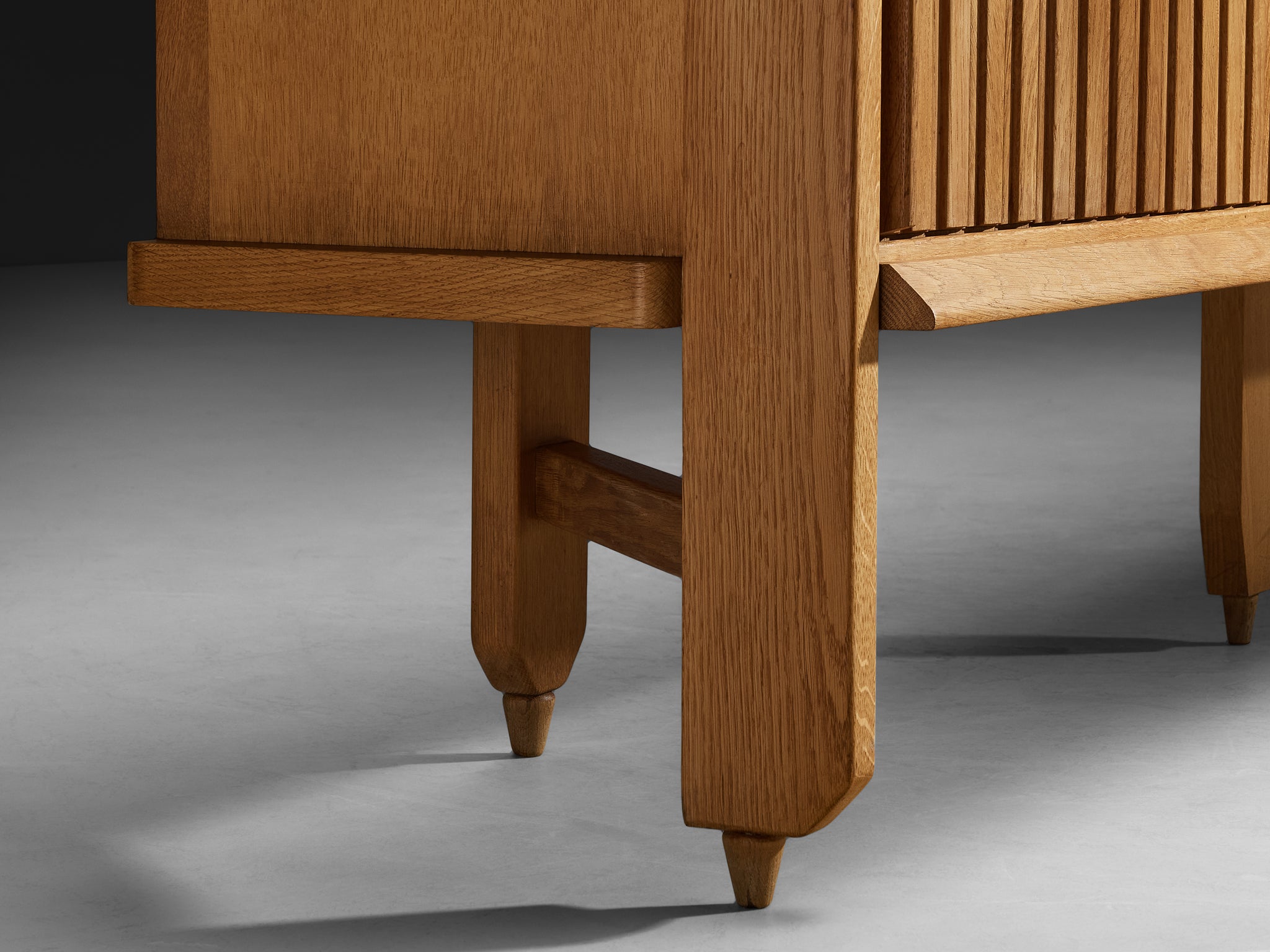 Guillerme & Chambron Carved Sideboard in Solid Oak and Ceramic