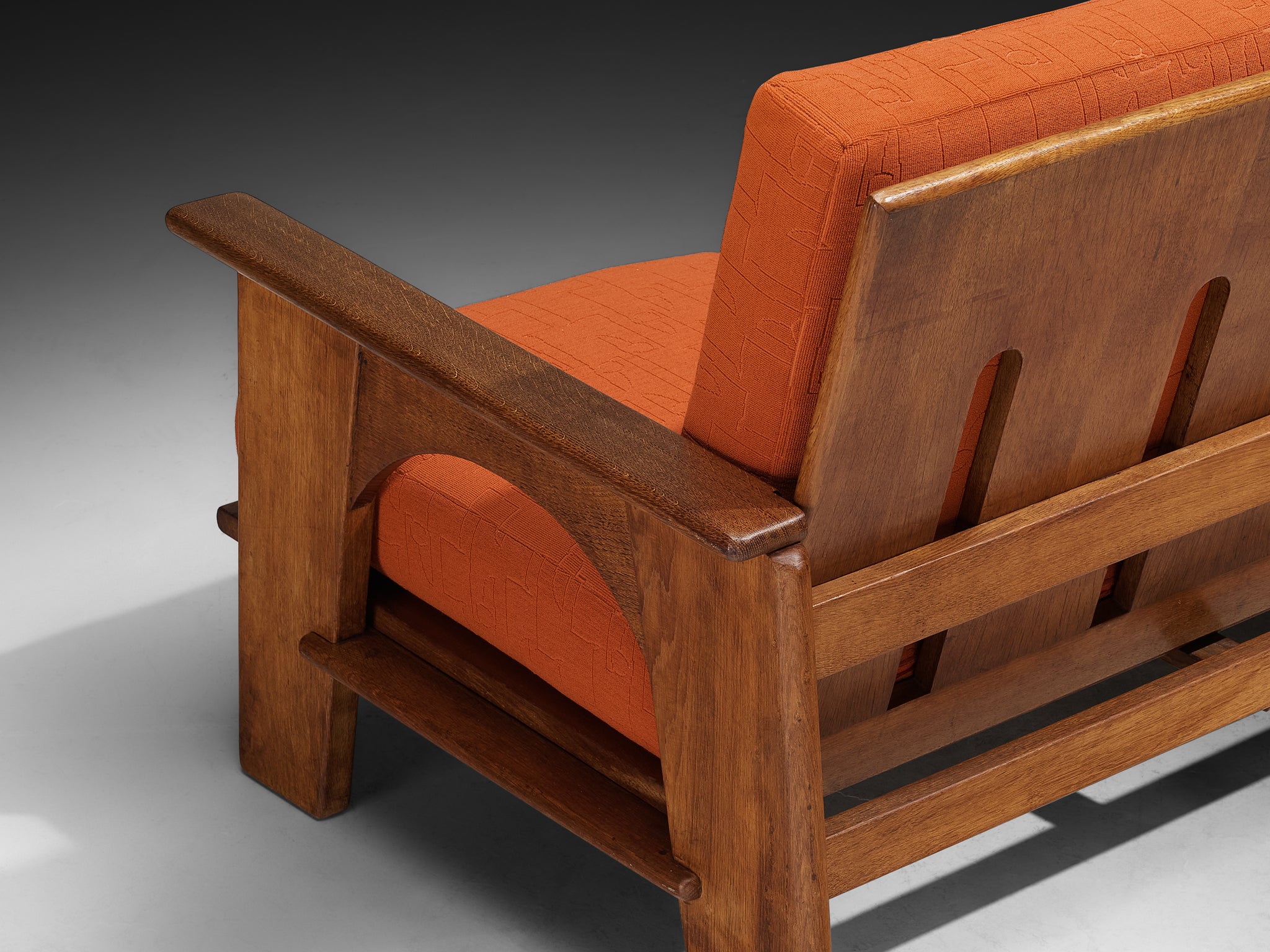 Bas Van Pelt for My Home Reclining Sofa in Oak and Red Upholstery Seating Morentz
