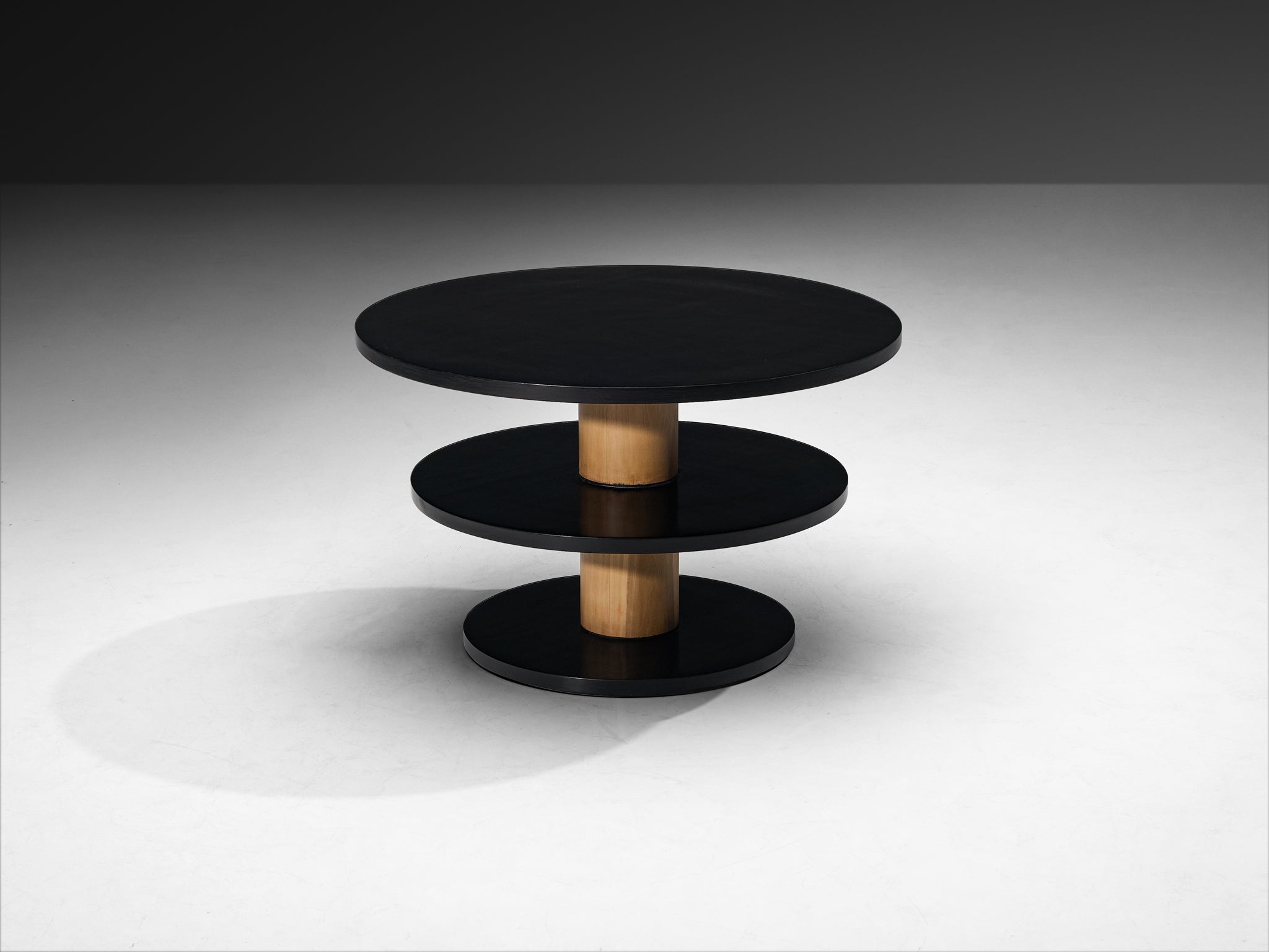 Dutch Art Deco Tiered Coffee Table in Black Lacquered Wood Tables Morentz