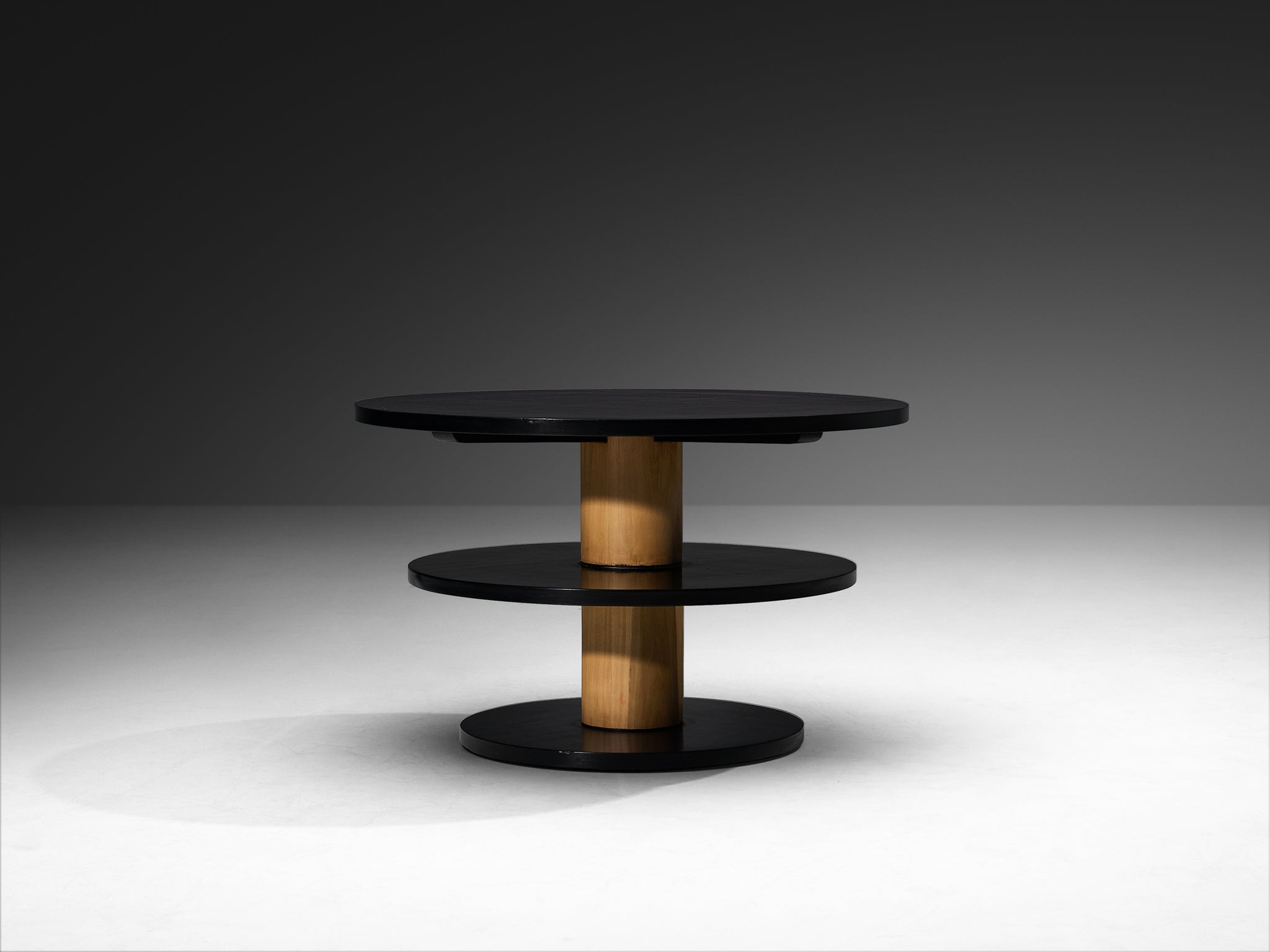 Dutch Art Deco Tiered Coffee Table in Black Lacquered Wood Tables Morentz