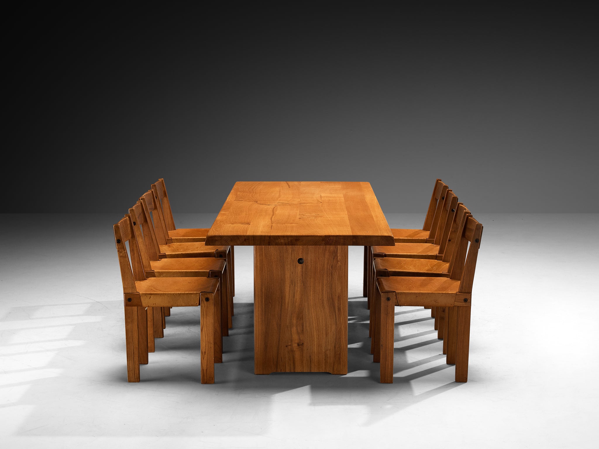 Pierre Chapo Dining Set with 'T14D' Table and 'S24' Chairs in Elm and Leather Tables Morentz