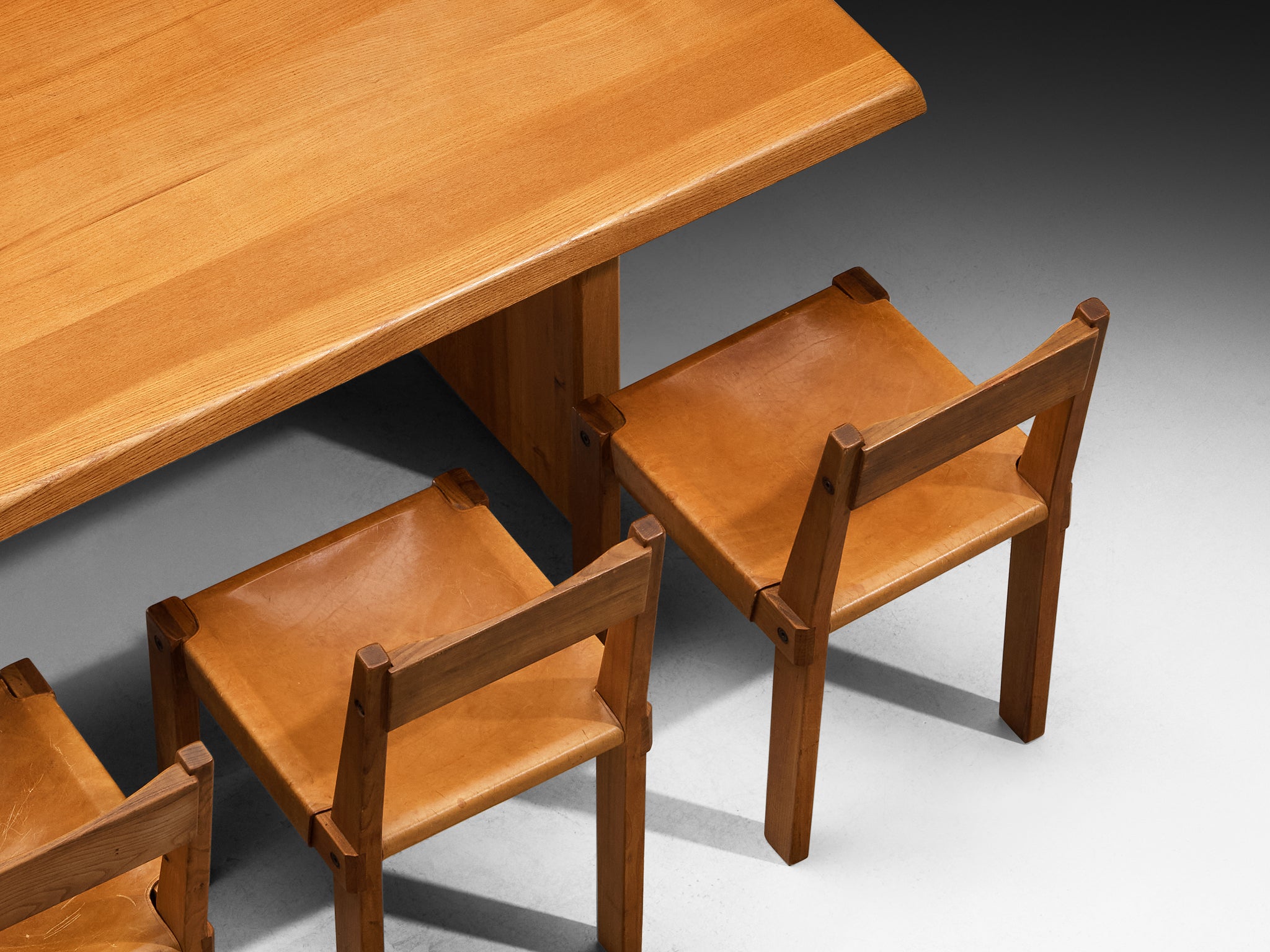 Pierre Chapo Dining Set with 'T14D' Table and 'S24' Chairs in Elm and Leather Tables Morentz