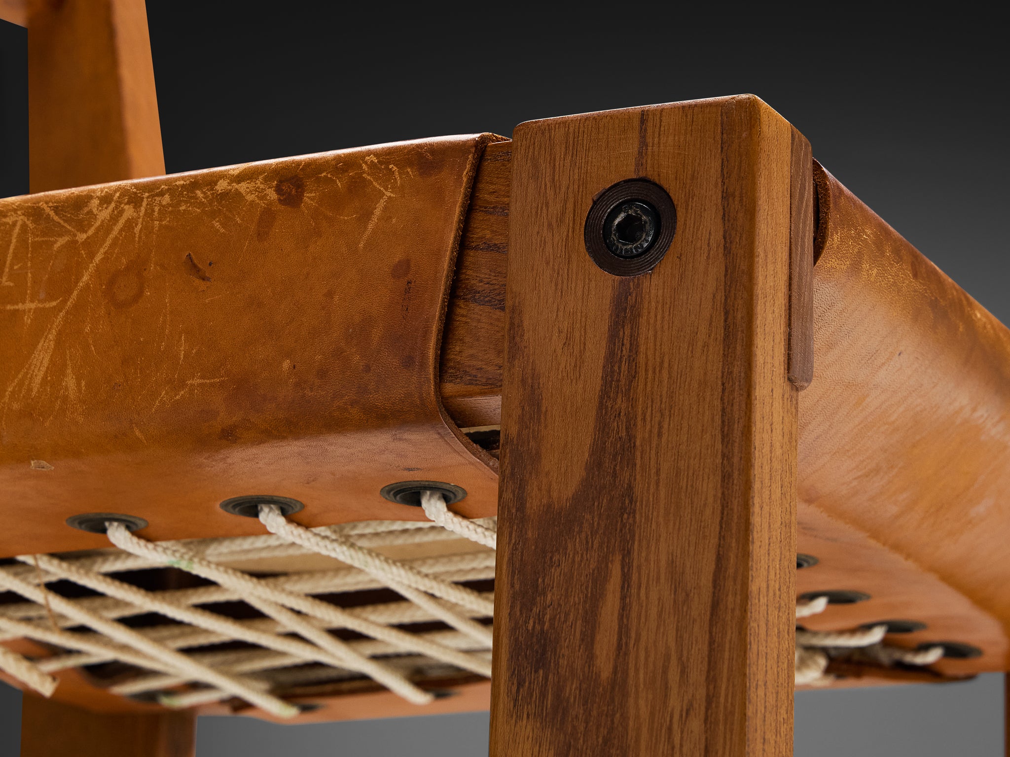 Early Pierre Chapo 'S24' Set of Six Dining Chairs in Cognac Leather and Elm Seating Morentz