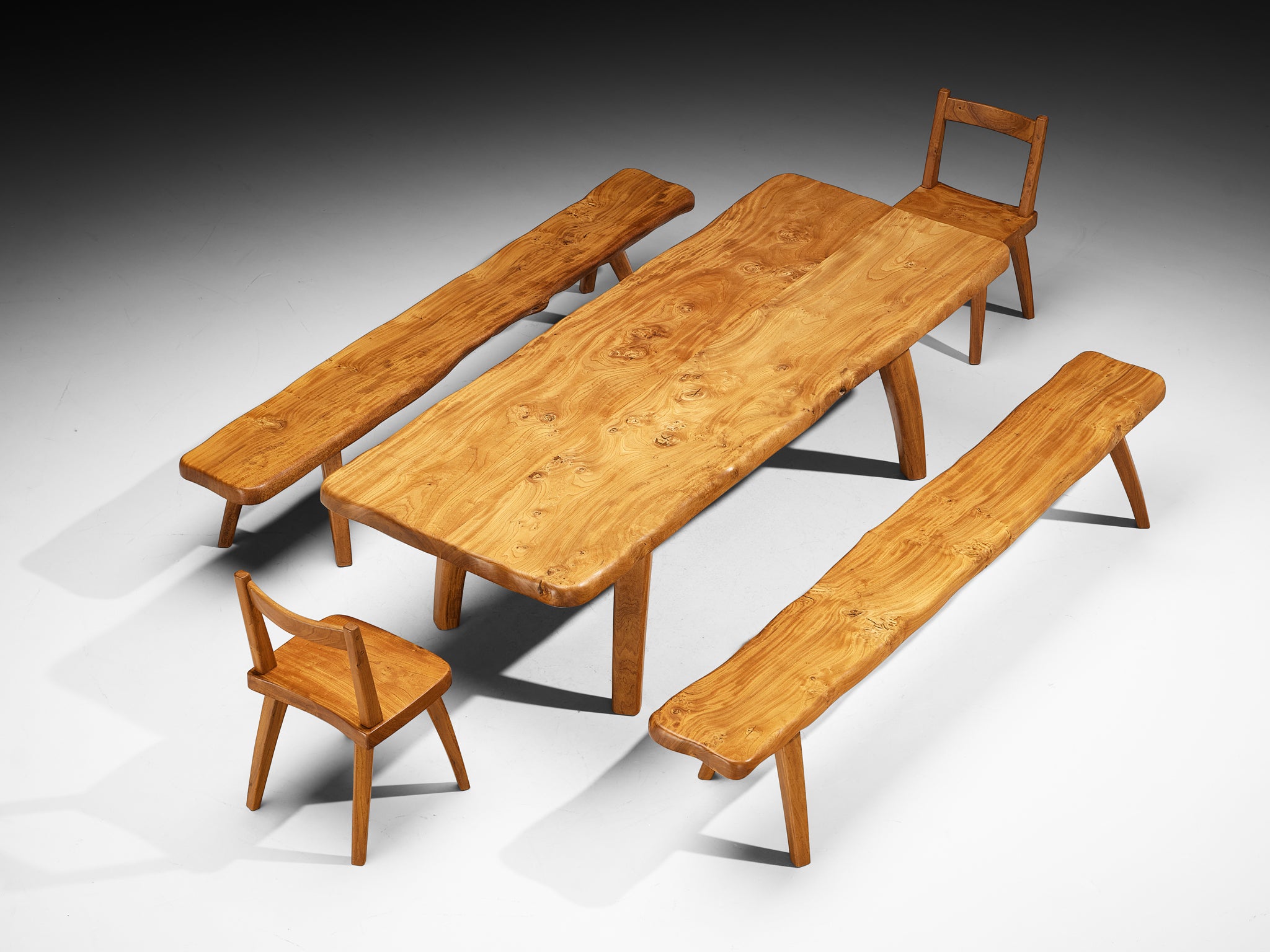French Naturalistic Free Form Dining Set in Solid Elm Tables Morentz
