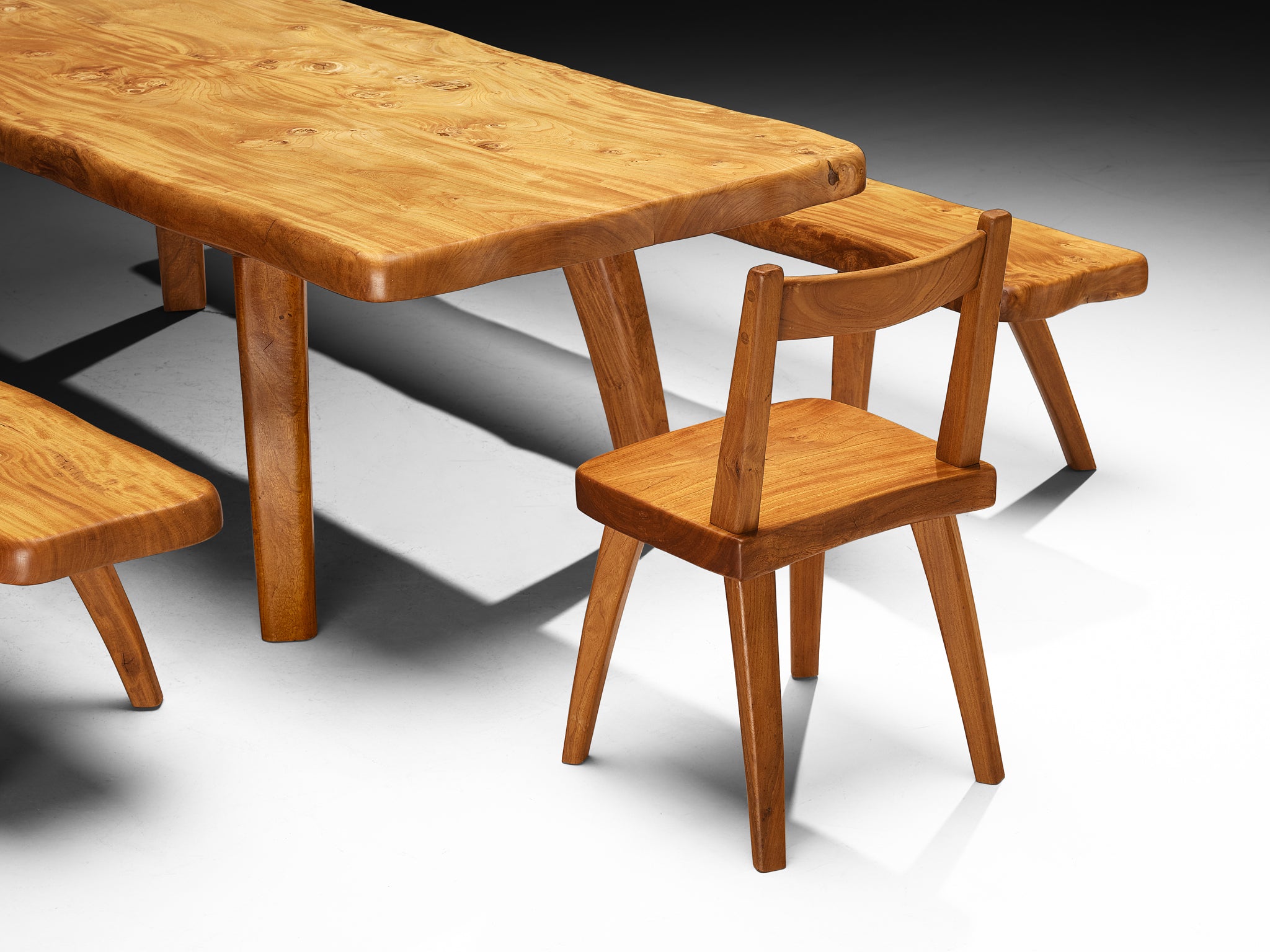 French Naturalistic Free Form Dining Set in Solid Elm Tables Morentz