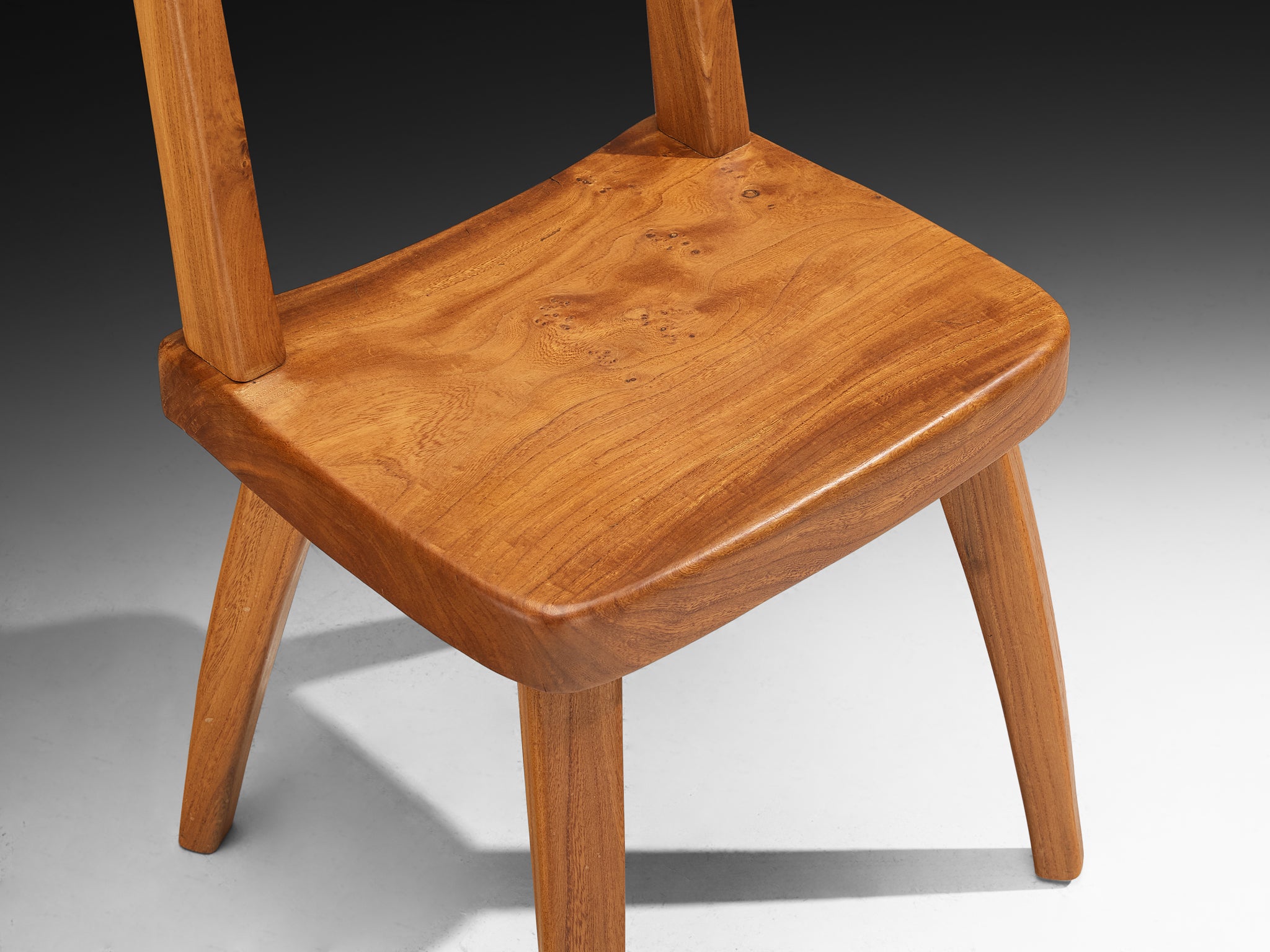 Set of Eight French Naturalistic Dining Chairs in Solid Elm Seating Morentz