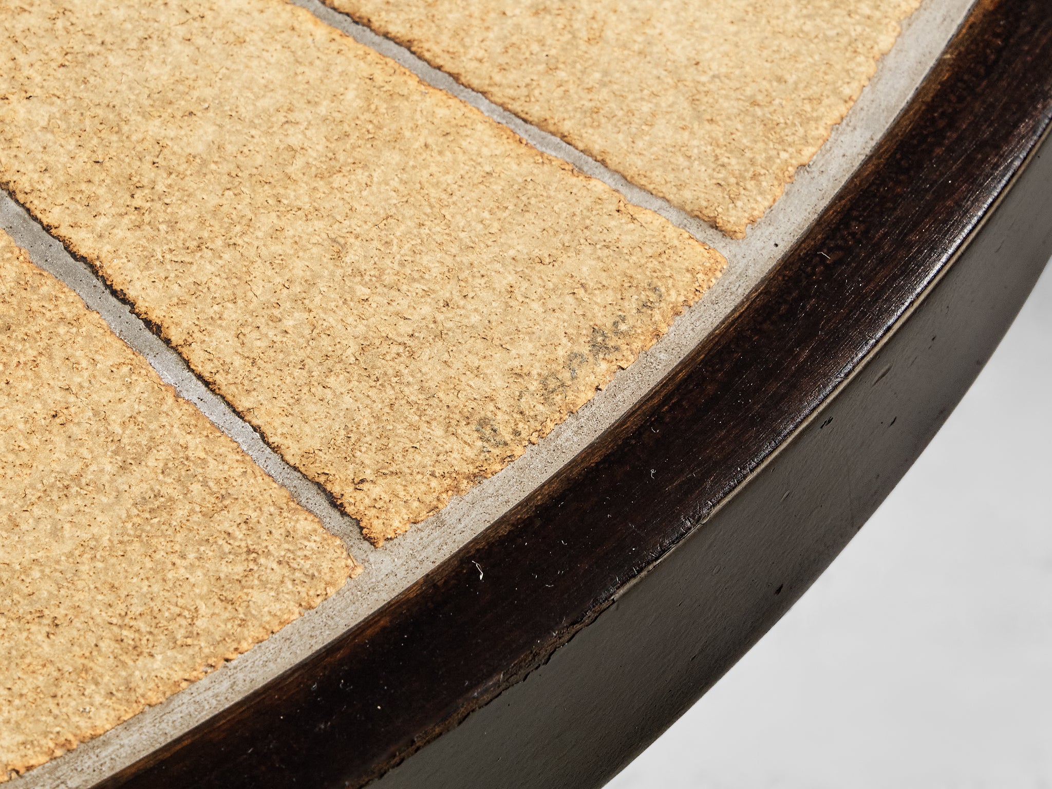 Roger Capron Round Coffee Table with Fauna Imprints in Ceramic and Wood Tables Morentz