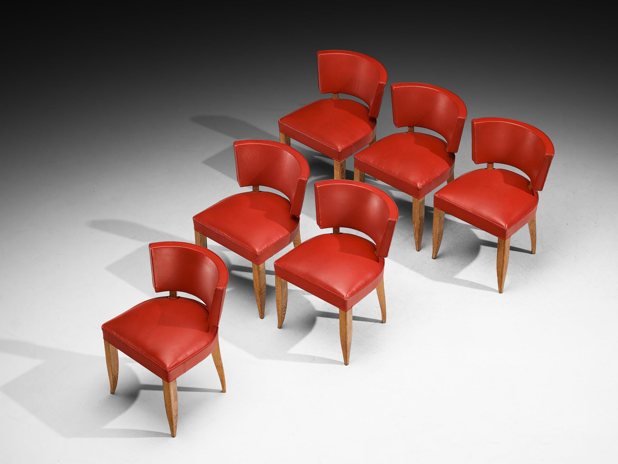 Francisque Chaleyssin French Art Deco Set of Six Dining Chairs in Cerused Oak Seating Morentz