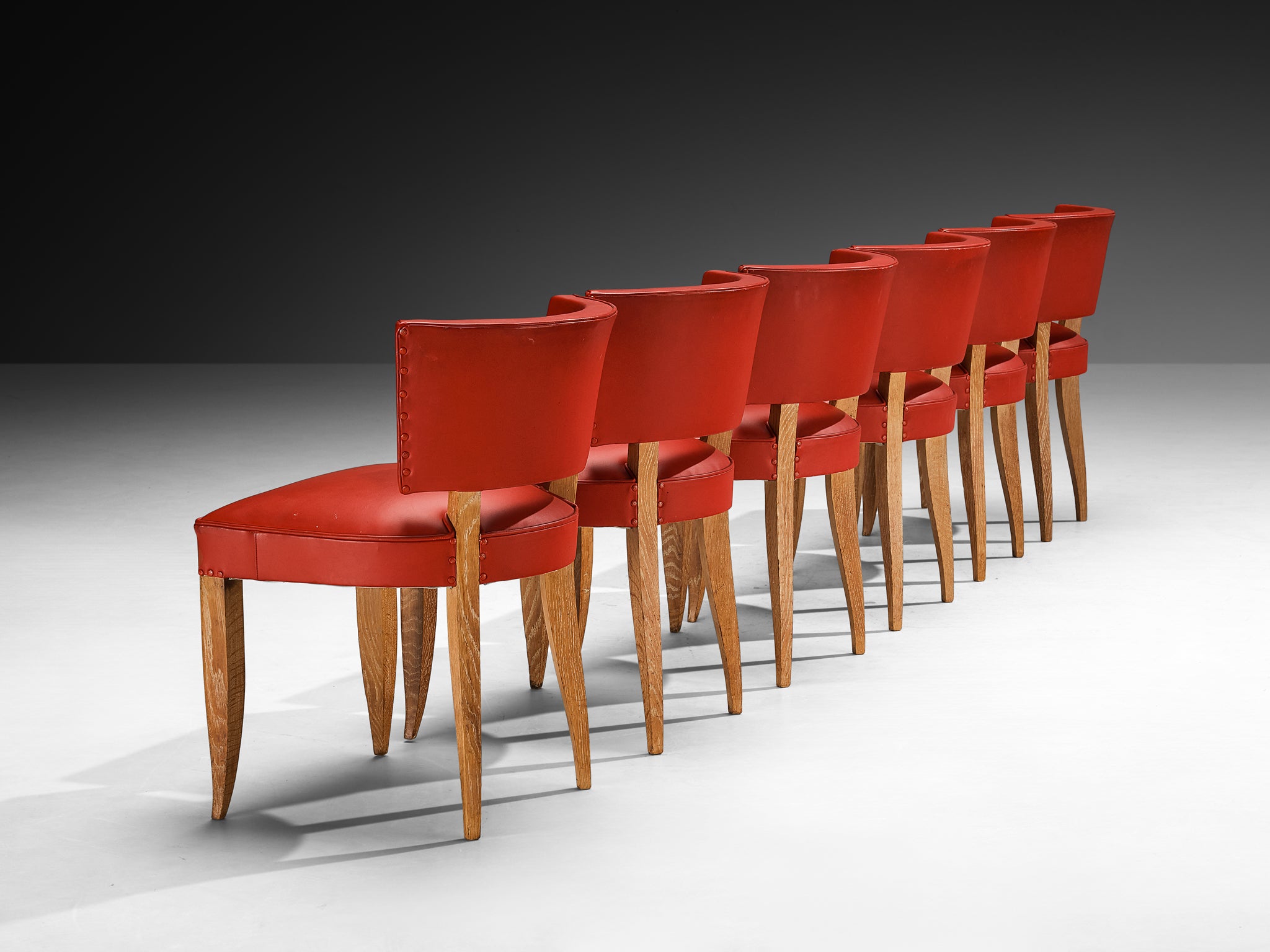 Francisque Chaleyssin French Art Deco Set of Six Dining Chairs in Cerused Oak Seating Morentz