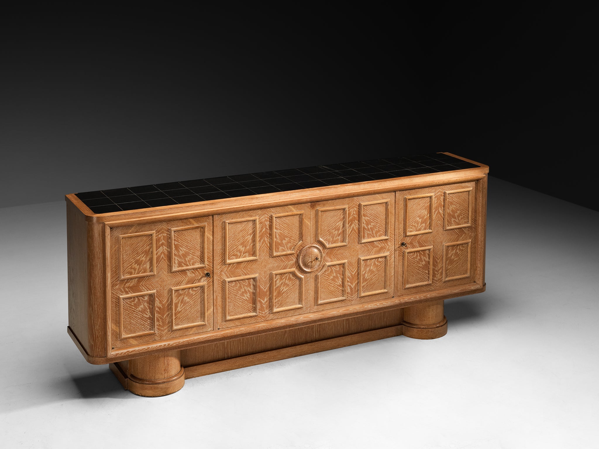 Francisque Chaleyssin French Art Deco Sideboard in Cerused Oak Case pieces and storage cabinets Morentz