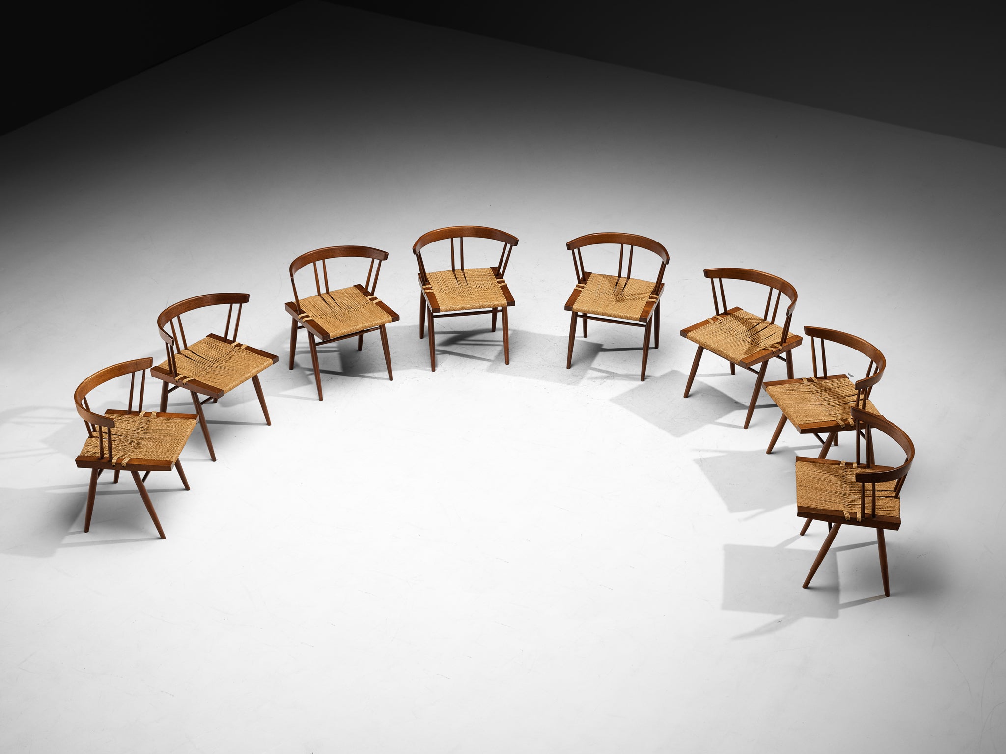Exceptionally Rare Set of Eight George Nakashima 'Grass-seated Chairs' in American Black Walnut Seating Morentz