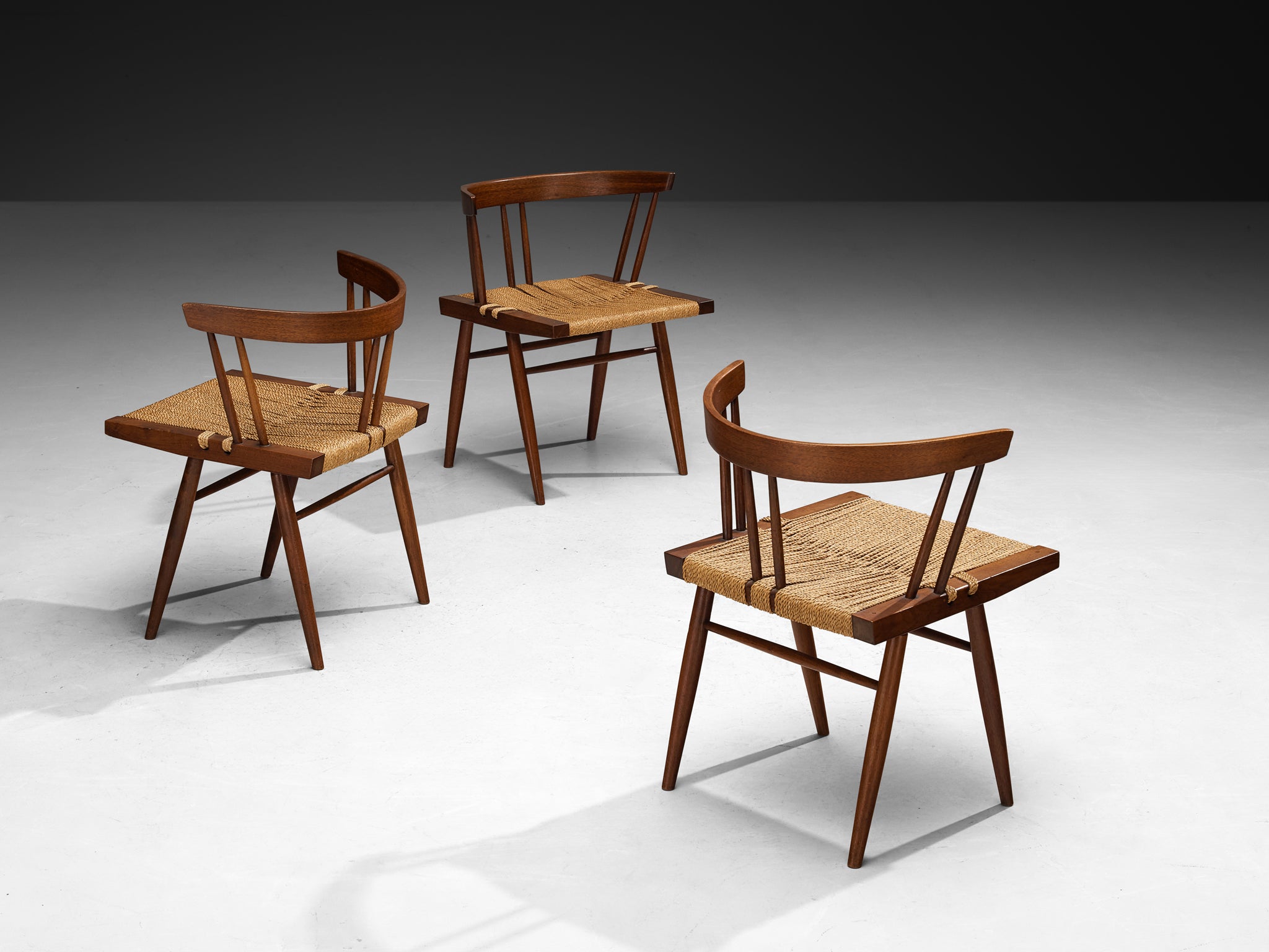 Exceptionally Rare Set of Eight George Nakashima 'Grass-seated Chairs' in American Black Walnut Seating Morentz