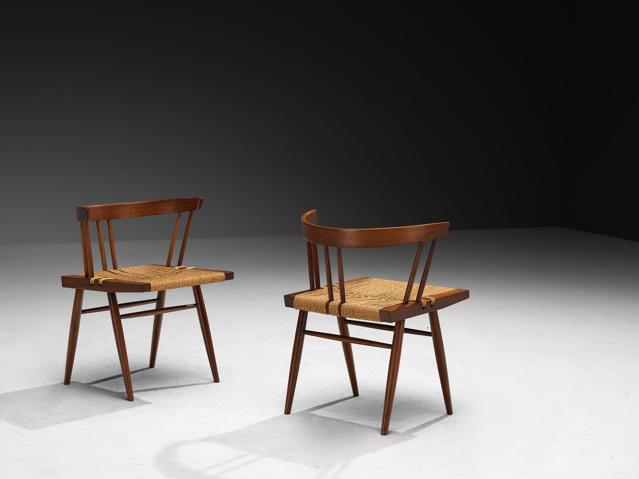 Exceptionally Rare Set of Eight George Nakashima 'Grass-seated Chairs' in American Black Walnut Seating Morentz