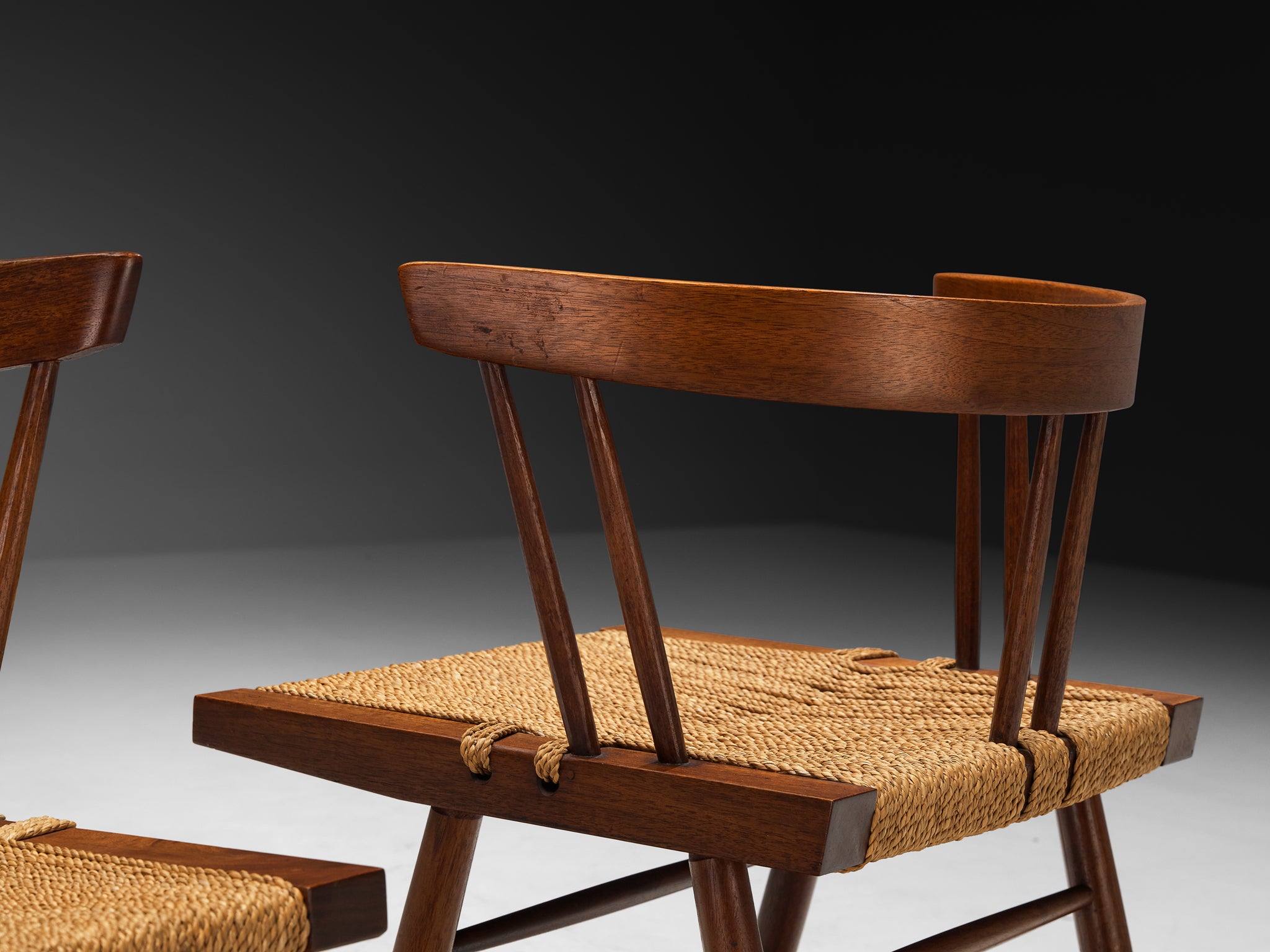 Exceptionally Rare Set of Eight George Nakashima 'Grass-seated Chairs' in American Black Walnut Seating Morentz