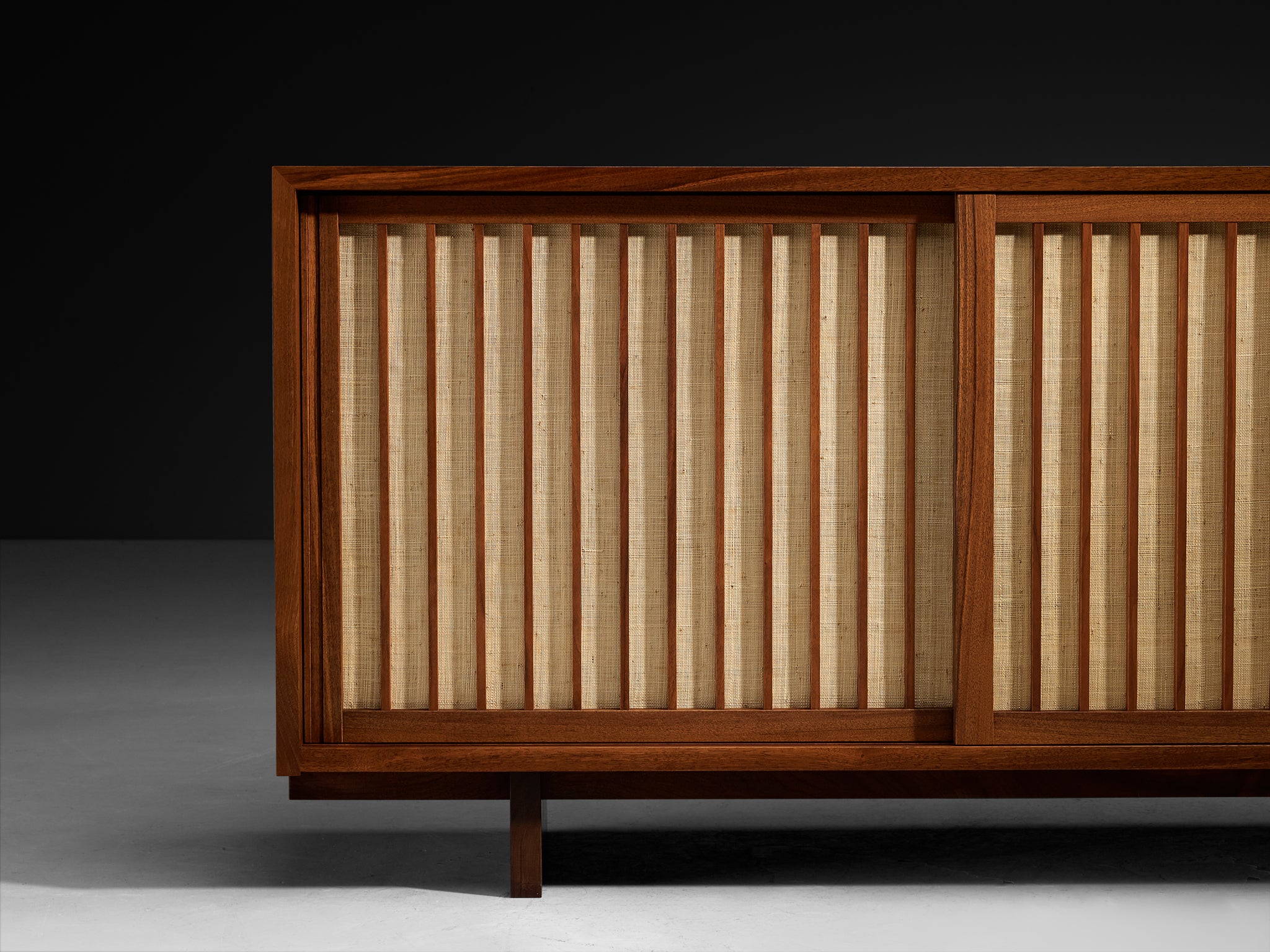 George Nakashima Double Sliding-Door Cabinet in Walnut and Pandanus Cloth
