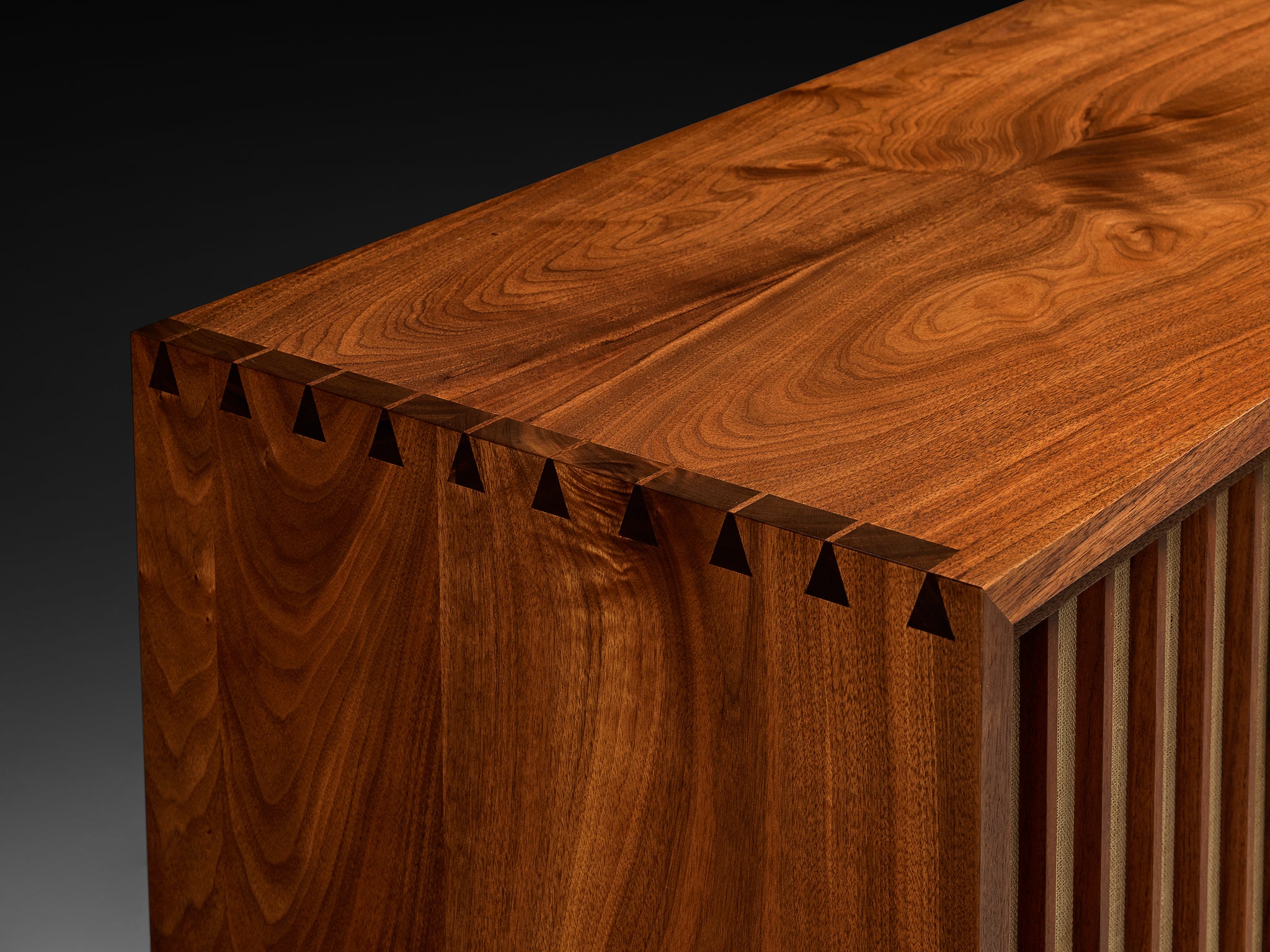 George Nakashima Double Sliding-Door Cabinet in Walnut and Pandanus Cloth