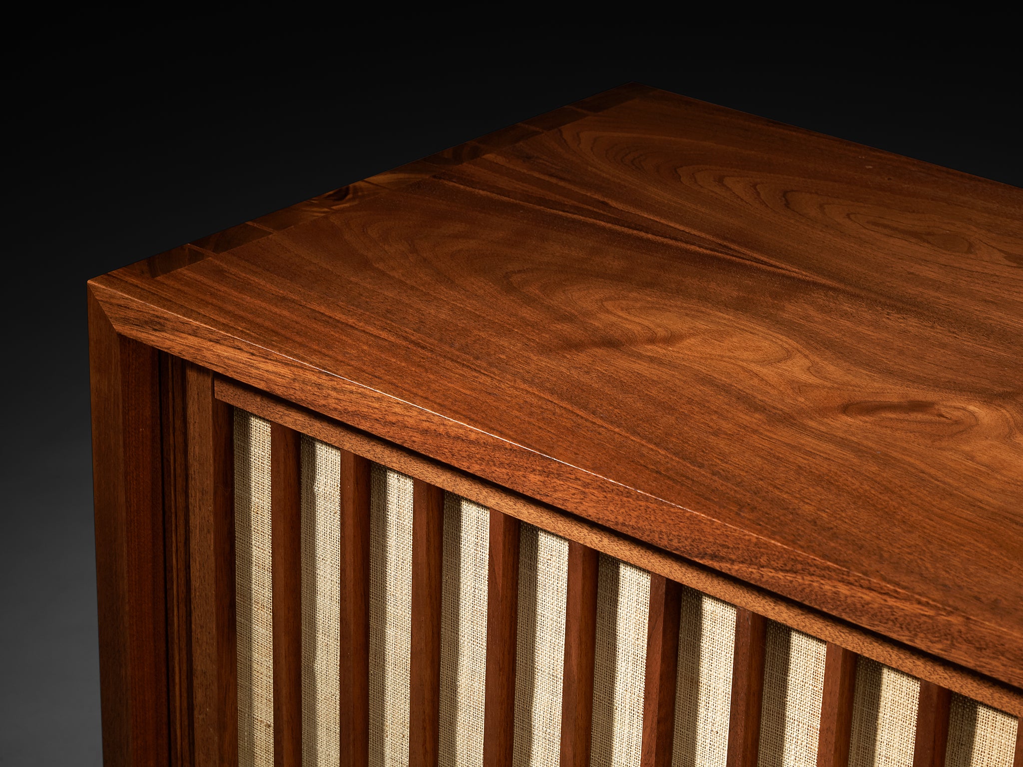 George Nakashima Double Sliding-Door Cabinet in Walnut and Pandanus Cloth