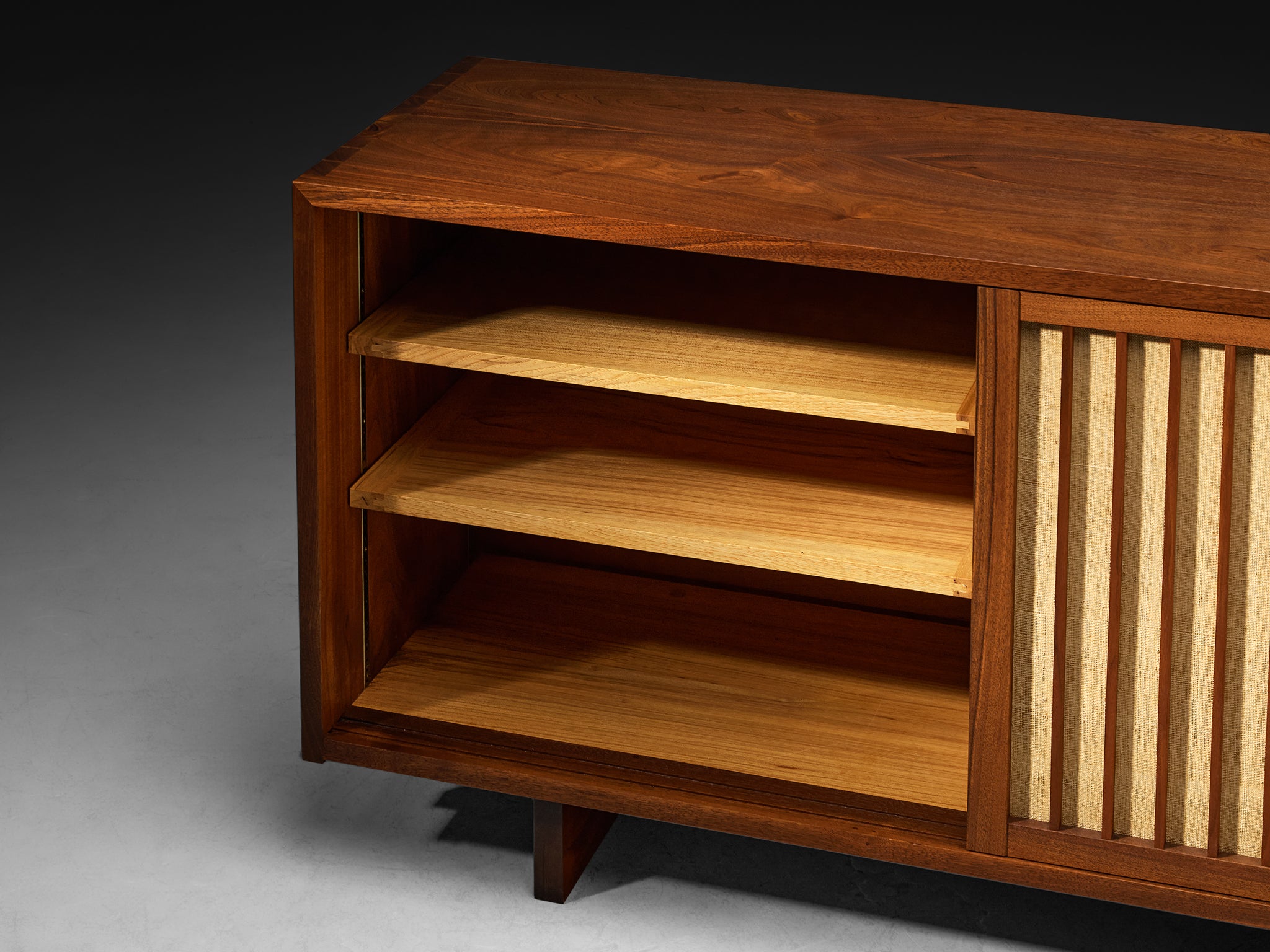 George Nakashima Double Sliding-Door Cabinet in Walnut and Pandanus Cloth