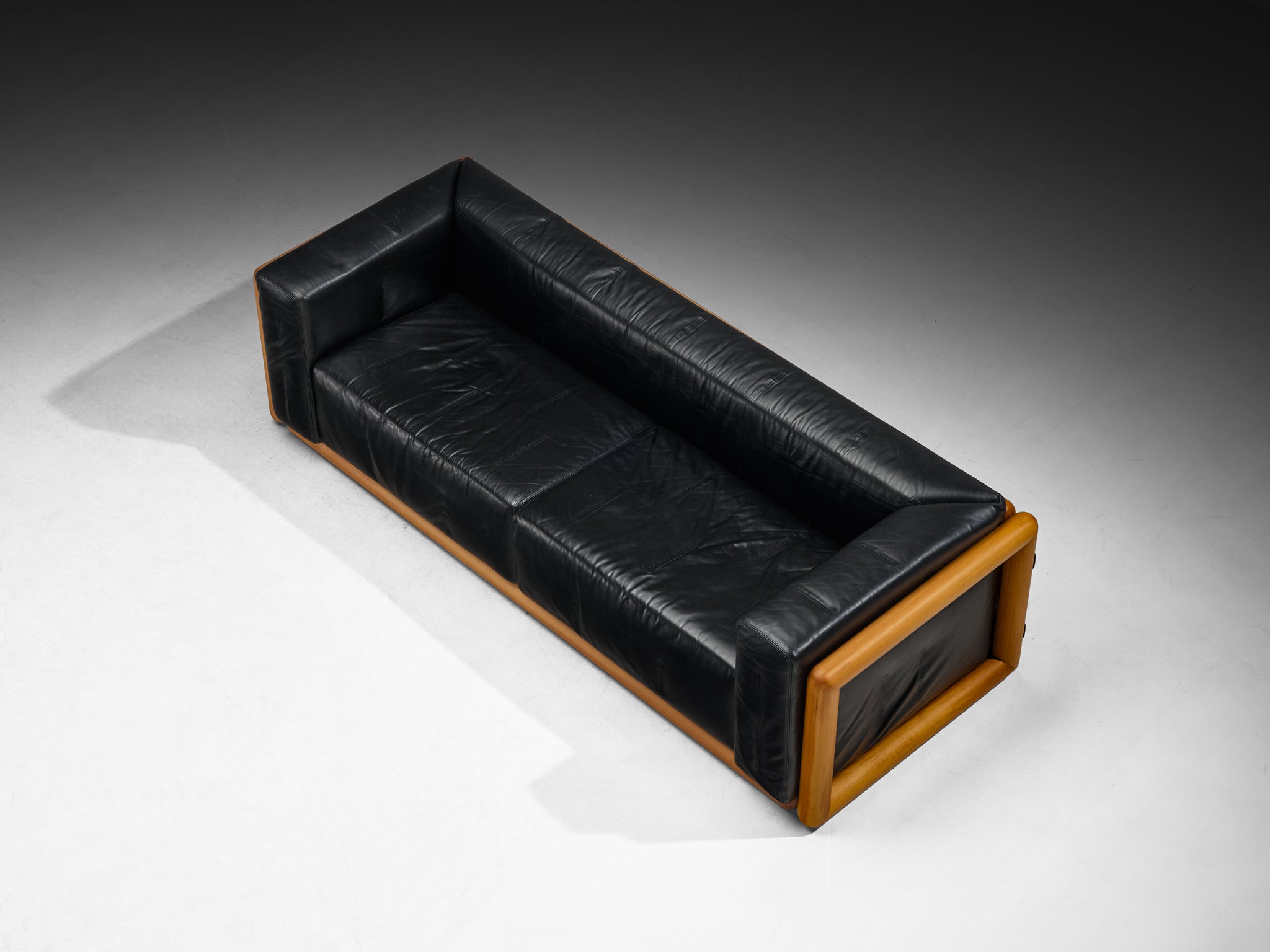 Carlo Scarpa for Simon 'Cornaro' Three-Seat Sofas in Black Leather Seating Morentz