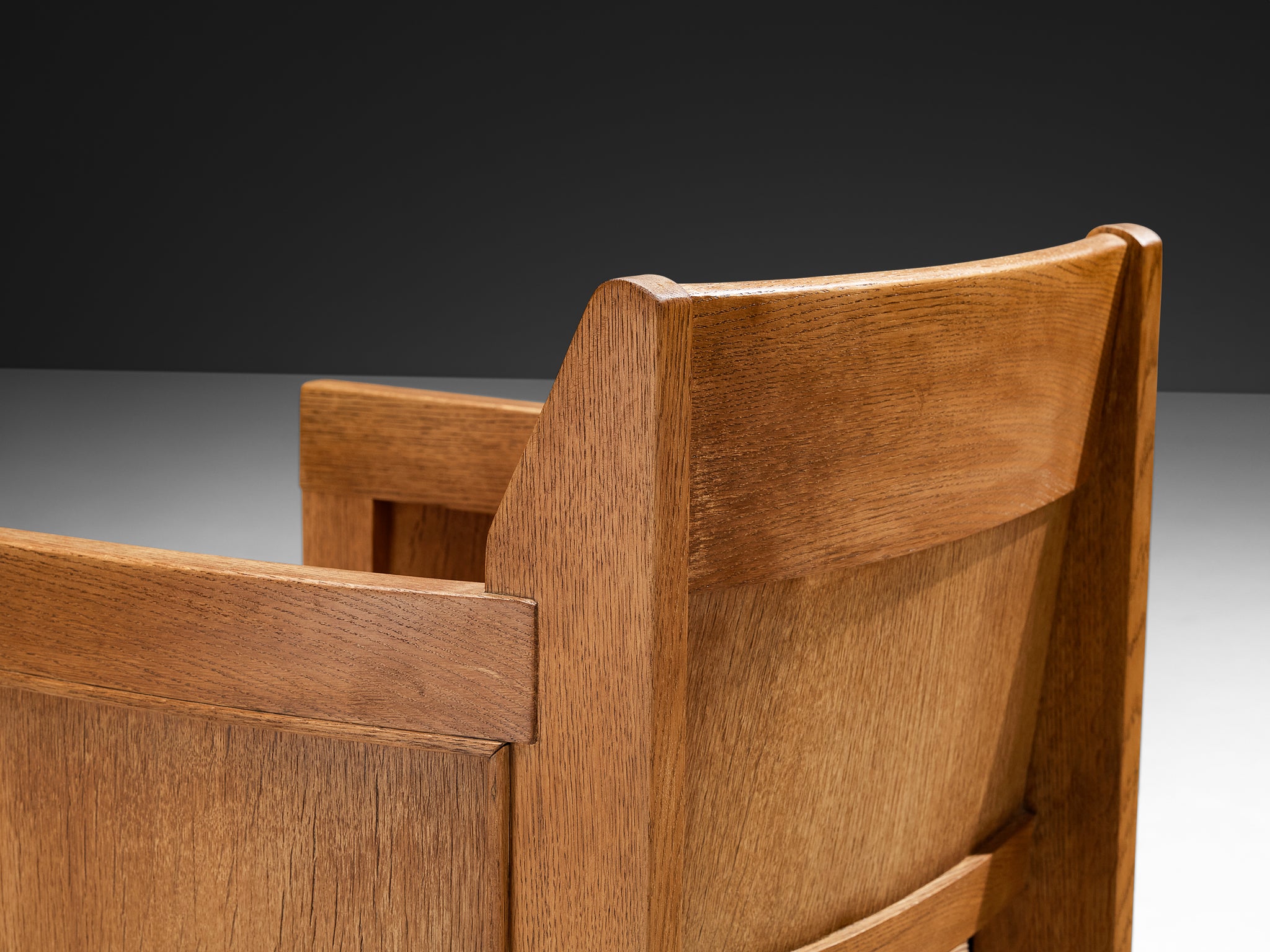 Hague School Dutch Art Deco Lounge Chair in Solid Oak and Orange Corduroy Seating Morentz