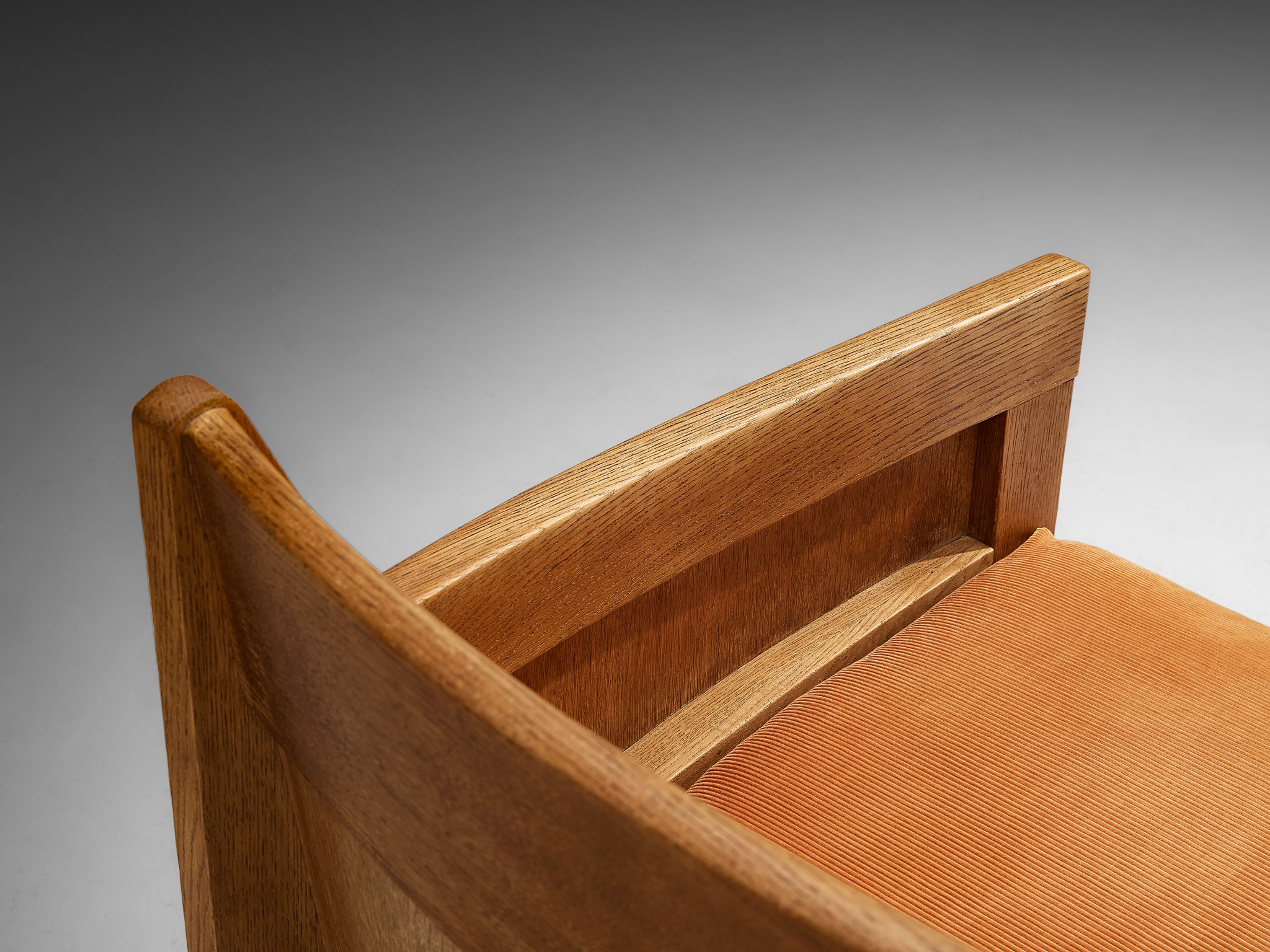 Hague School Dutch Art Deco Lounge Chair in Solid Oak and Orange Corduroy Seating Morentz