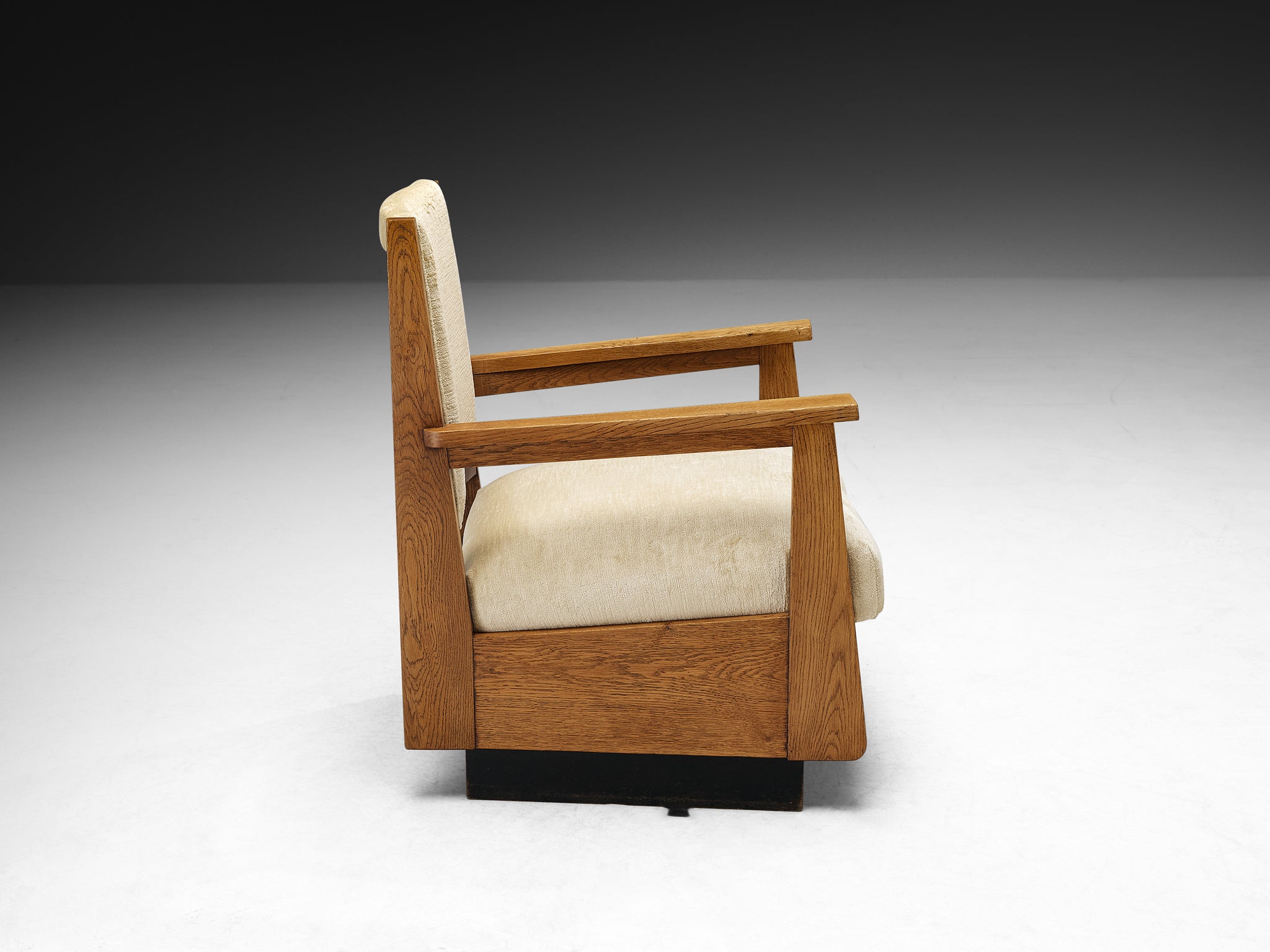 Dutch Art Deco Armchair in Oak and Creme Fabric Seating Morentz