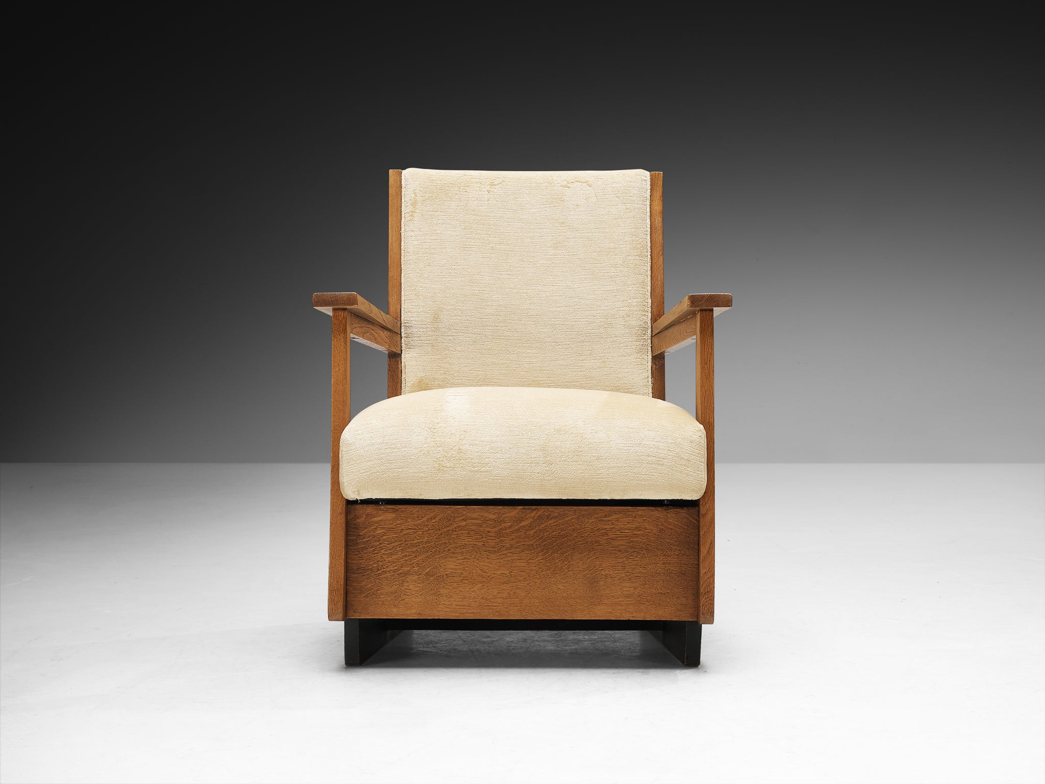Dutch Art Deco Armchair in Oak and Creme Fabric Seating Morentz