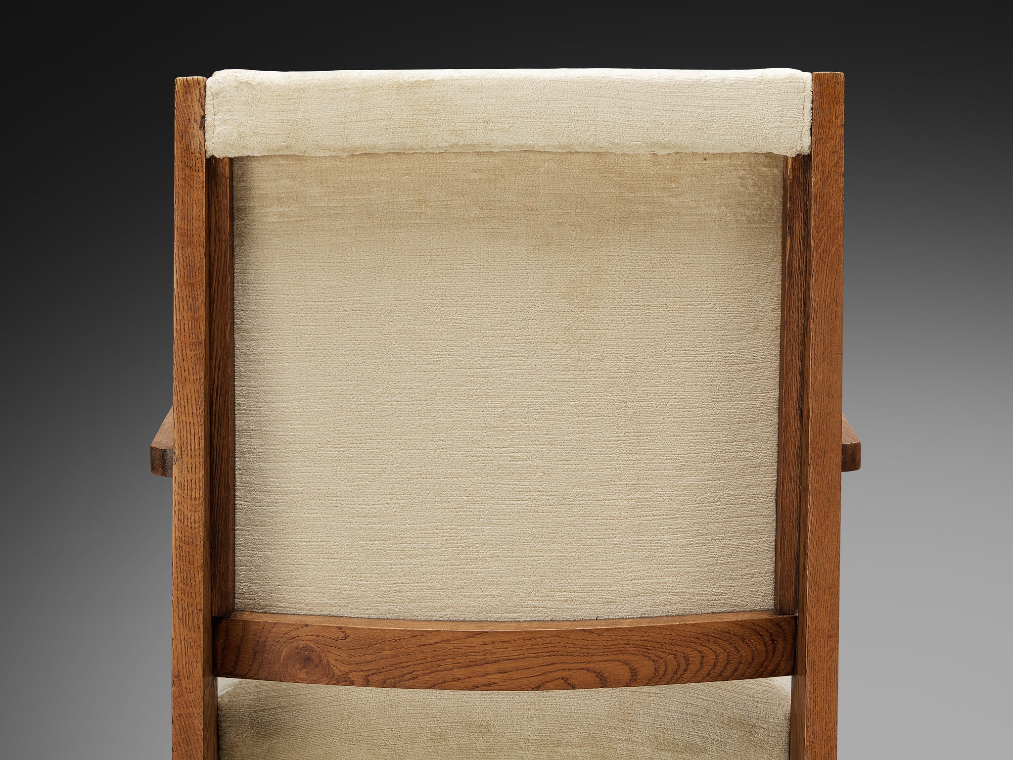 Dutch Art Deco Armchair in Oak and Creme Fabric Seating Morentz