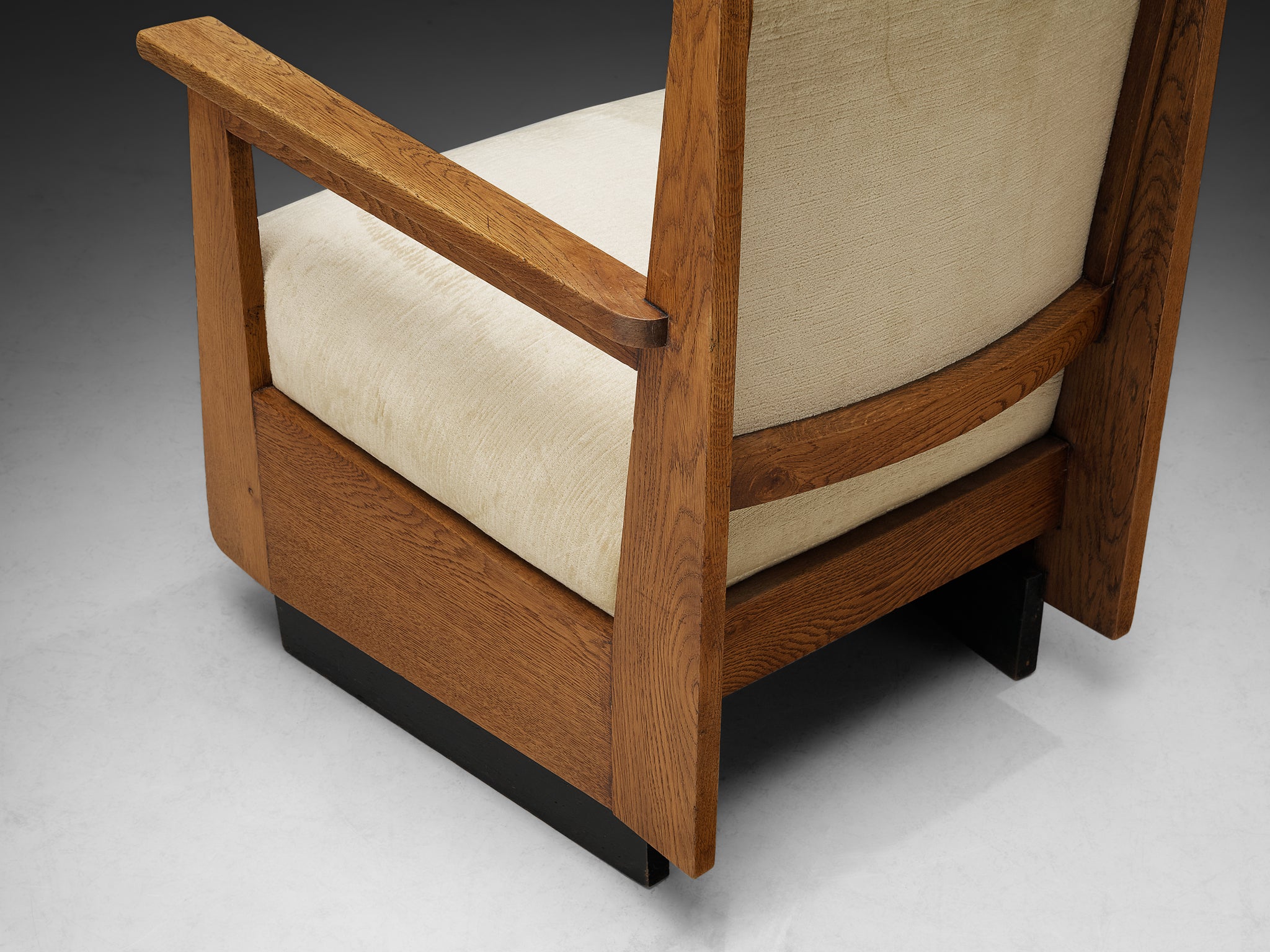 Dutch Art Deco Armchair in Oak and Creme Fabric Seating Morentz