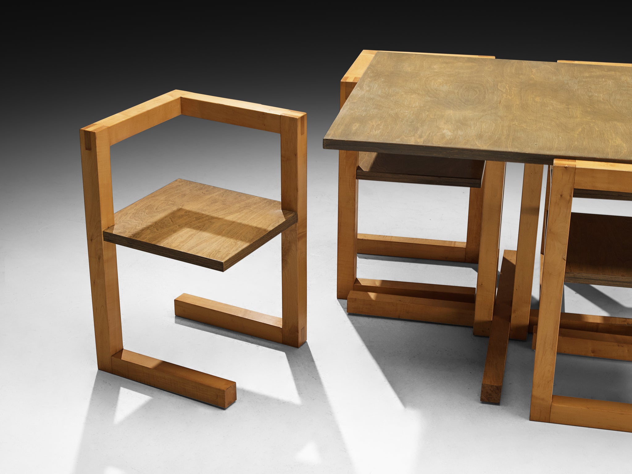 Post-Modern Willem Noyons Dining Room Set with Table and Chairs in Wood Tables Morentz