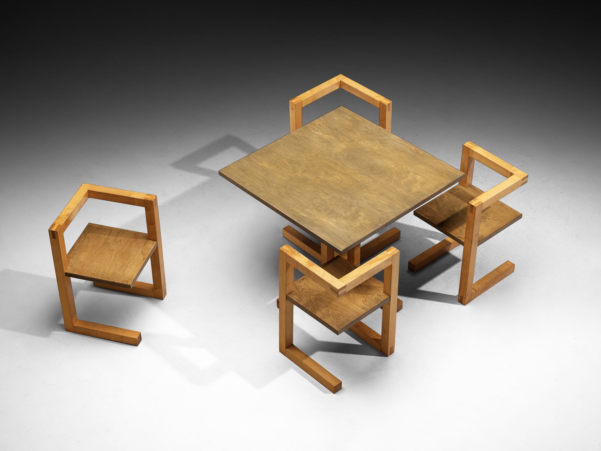 Post-Modern Willem Noyons Dining Room Set with Table and Chairs in Wood Tables Morentz