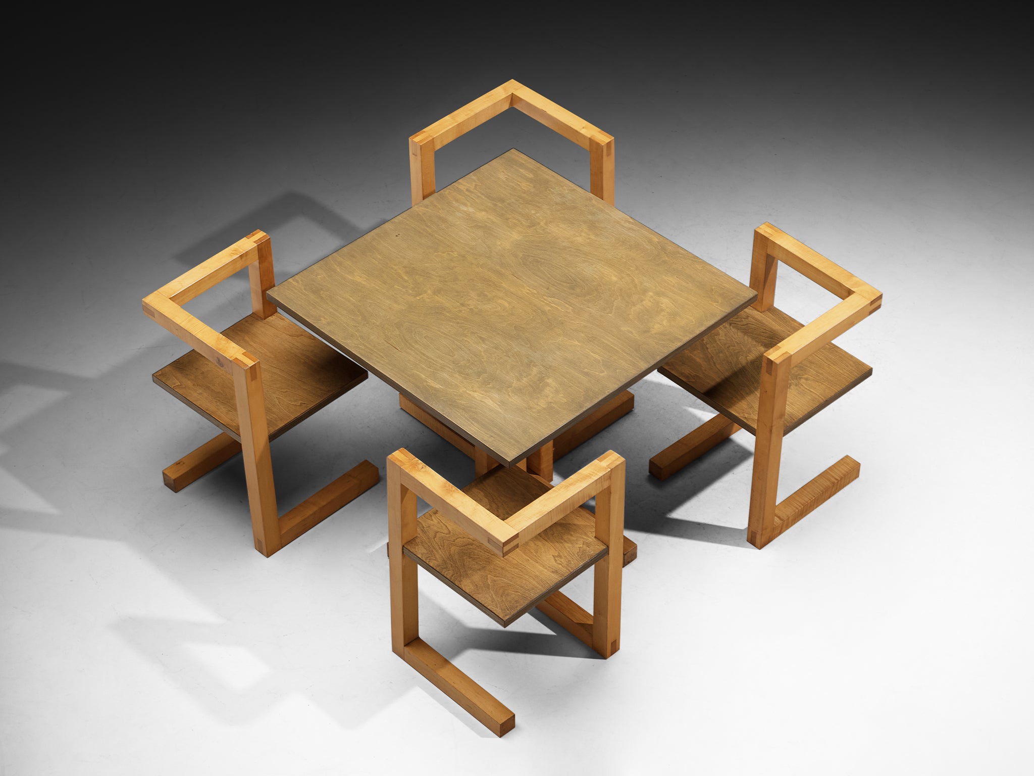 Post-Modern Willem Noyons Dining Room Set with Table and Chairs in Wood Tables Morentz