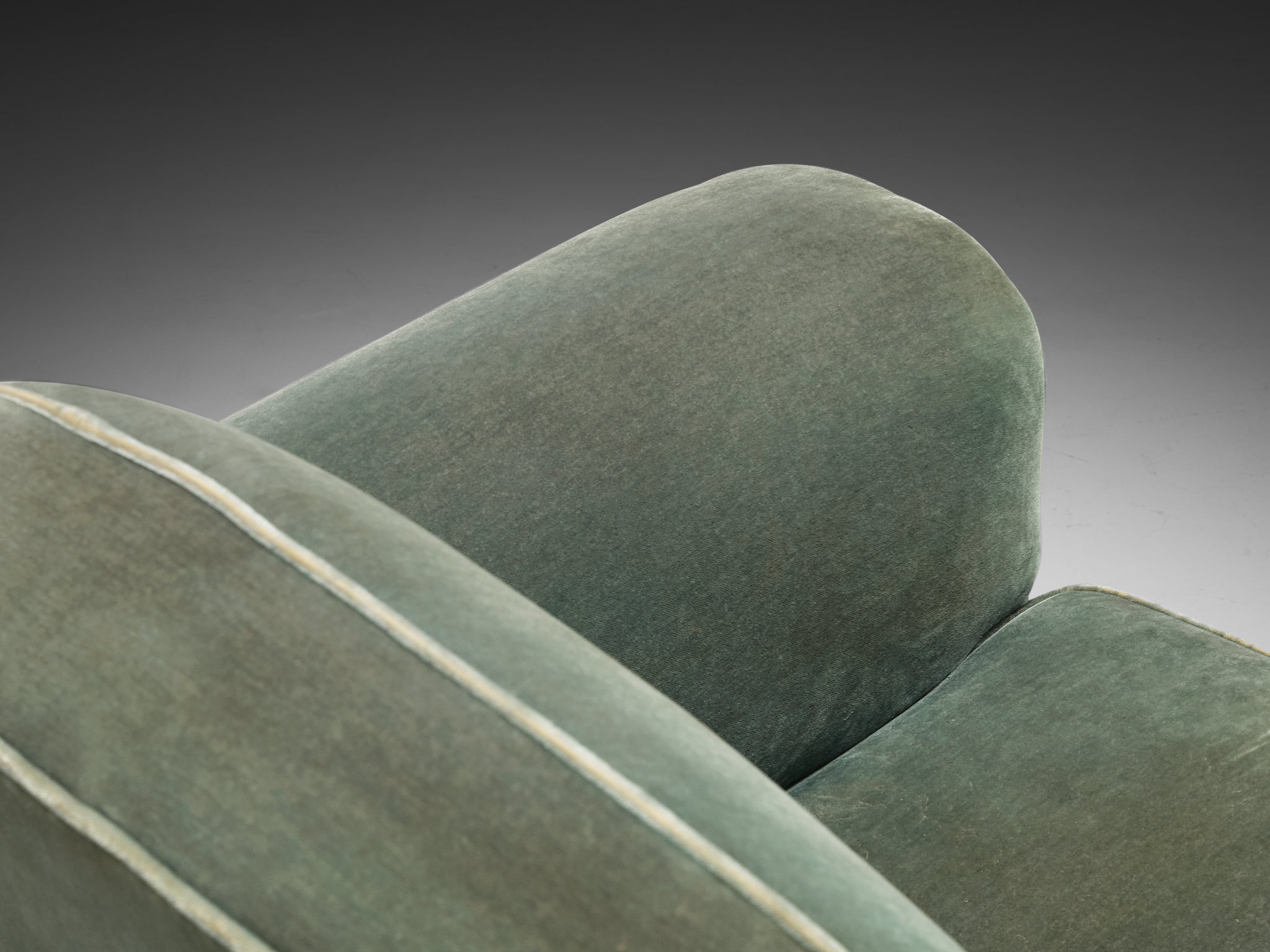 Pair of 1940s French Art Deco Lounge Chairs in Mint Green Velour Seating Morentz