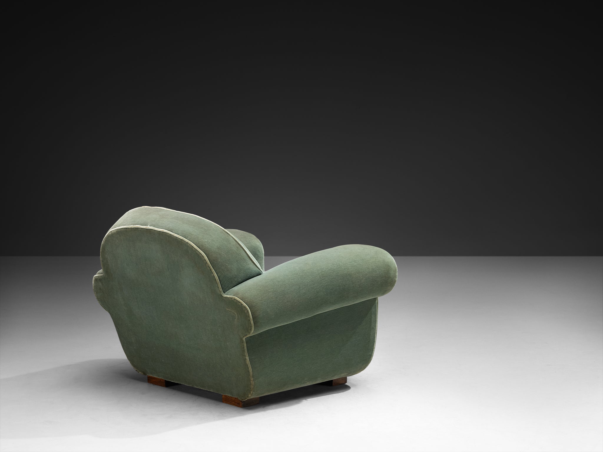 Pair of 1940s French Art Deco Lounge Chairs in Mint Green Velour Seating Morentz