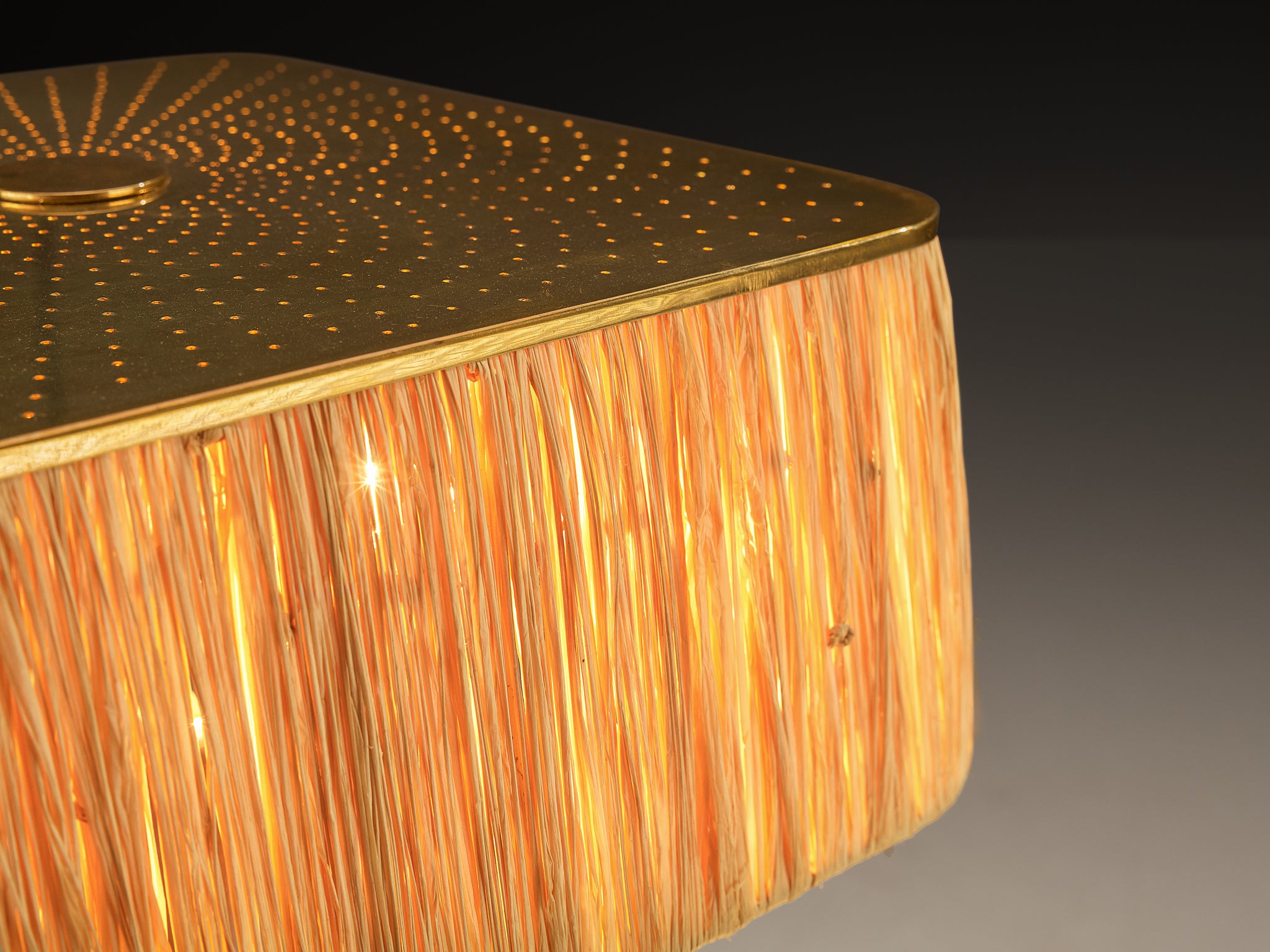 Paavo Tynell for Taito Oy '5066' Table Lamp in Perforated Brass and Straw Lighting Morentz