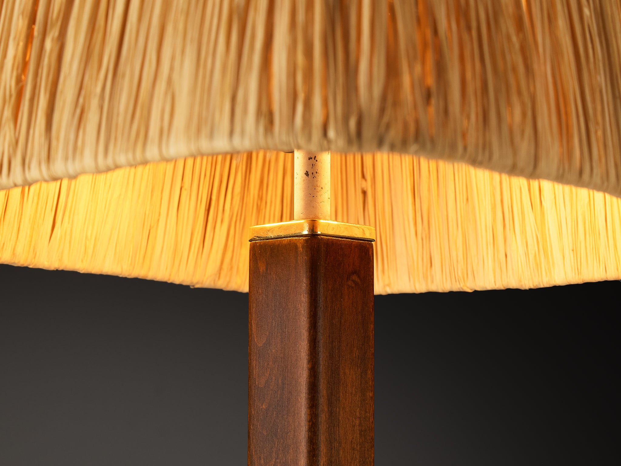 Paavo Tynell for Taito Oy '5066' Table Lamp in Perforated Brass and Straw Lighting Morentz