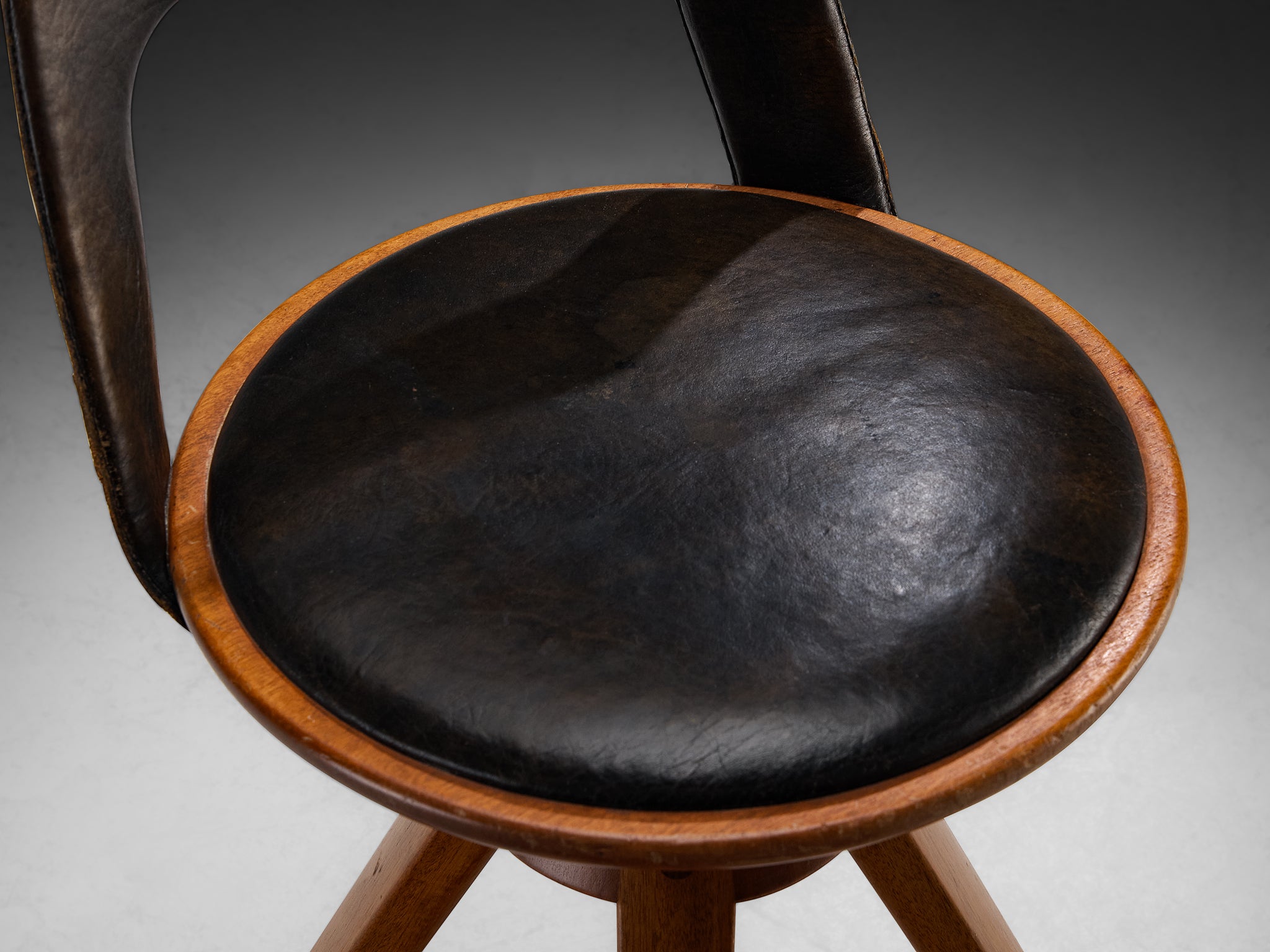 Tove & Edvard Kindt-Larsen Small Swivel Desk or Side Chair in Teak and Leather