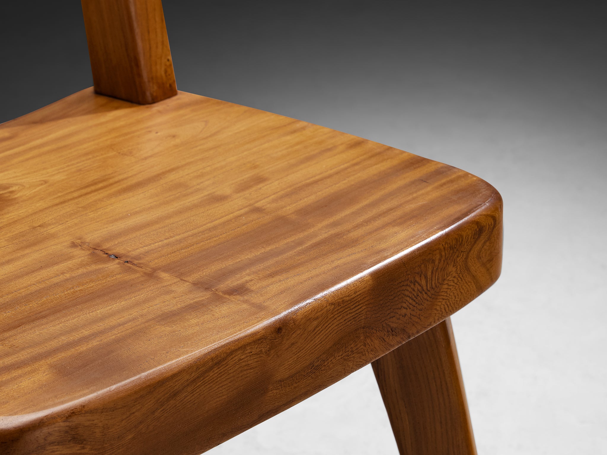 Set of Six French Naturalistic Dining Chairs in Solid Elm Seating Morentz