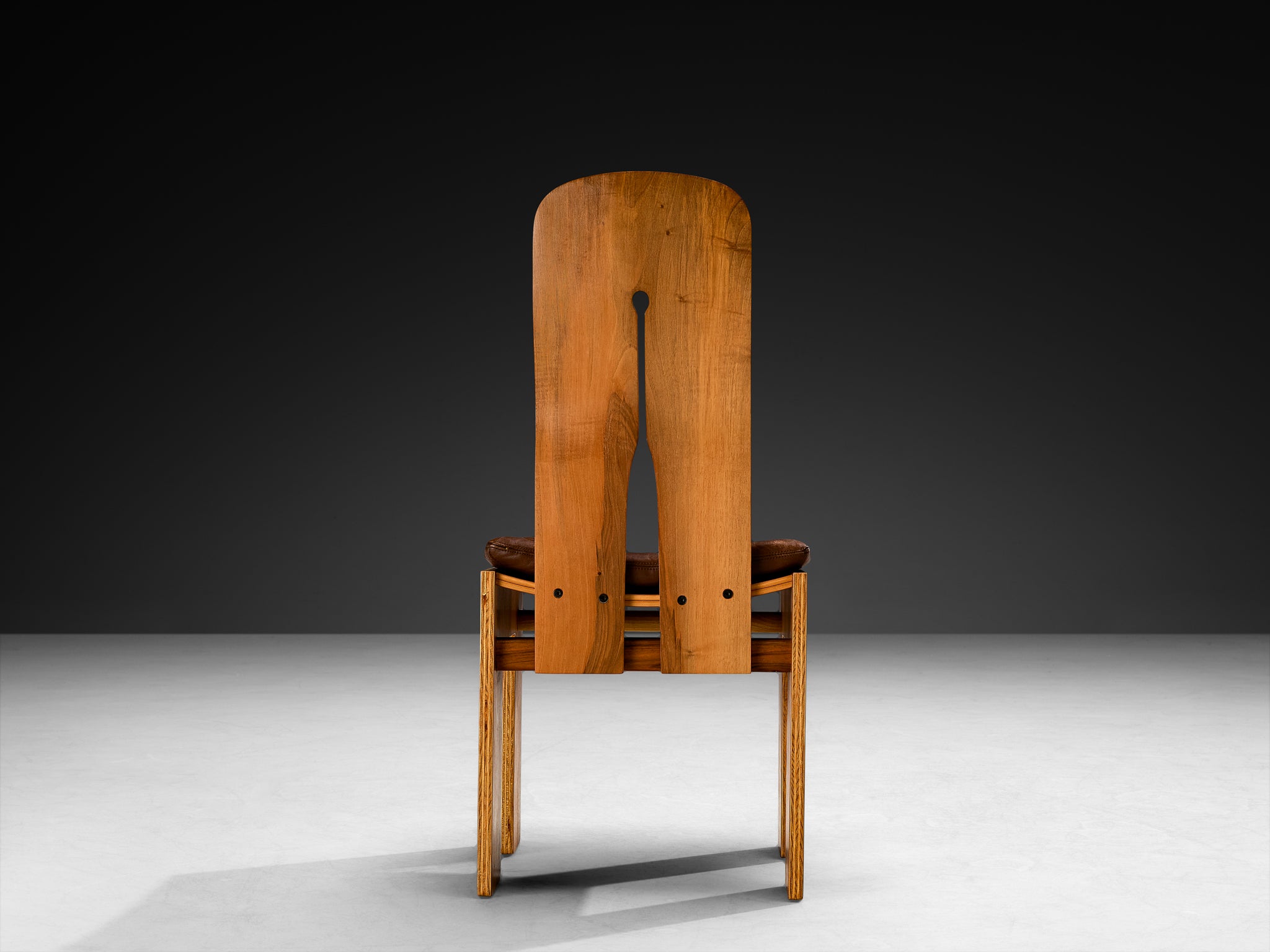 Carlo Scarpa for Bernini Set of Six Dining Chairs in Walnut and Brown Leather