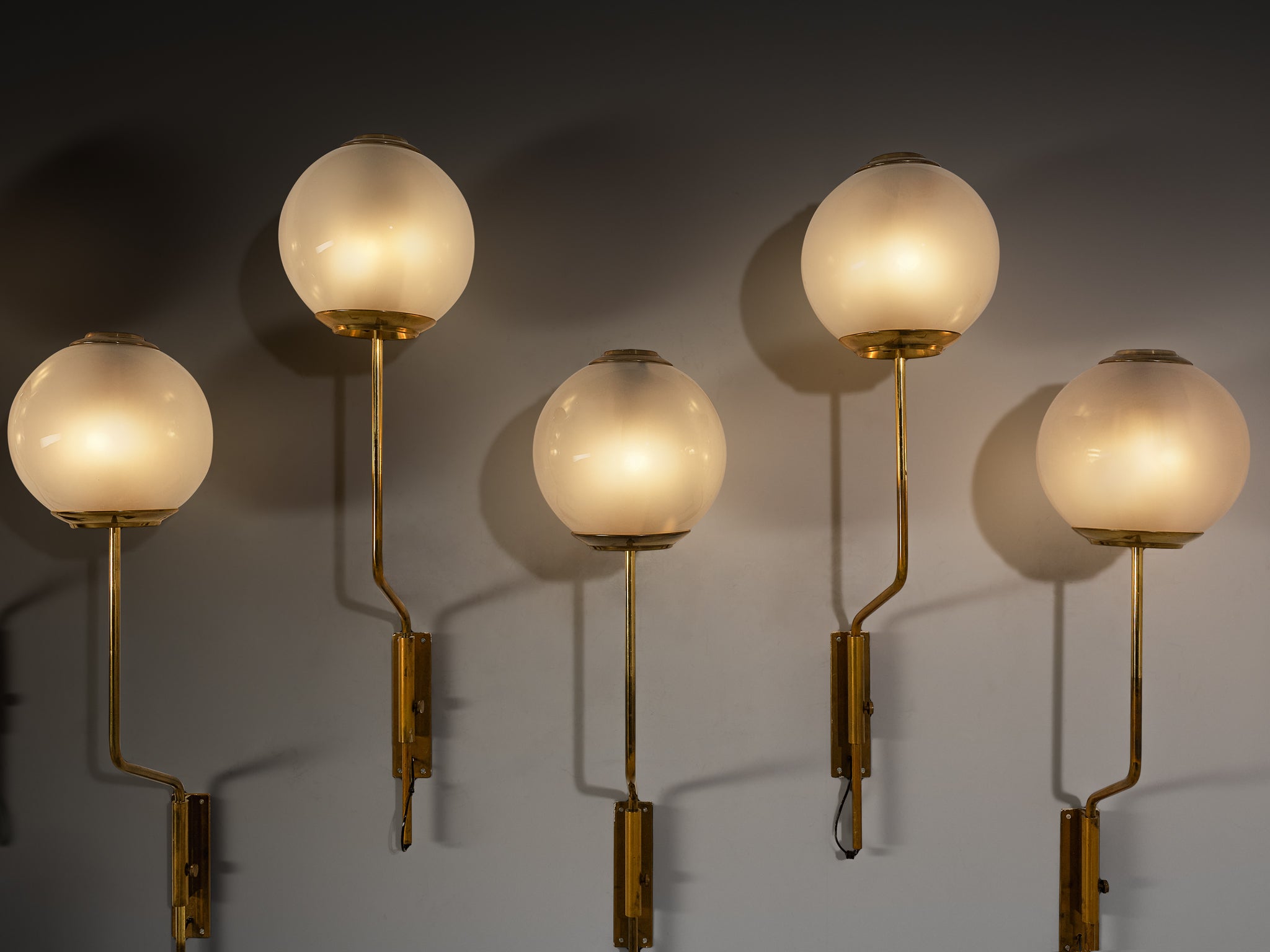 Luigi Caccia Dominioni for Azucena 'LP11' Wall Lights in Brass and Opaline Glass