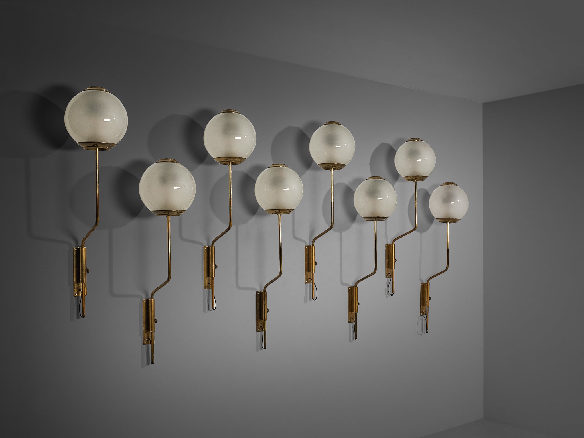 Luigi Caccia Dominioni for Azucena 'LP11' Wall Lights in Brass and Opaline Glass