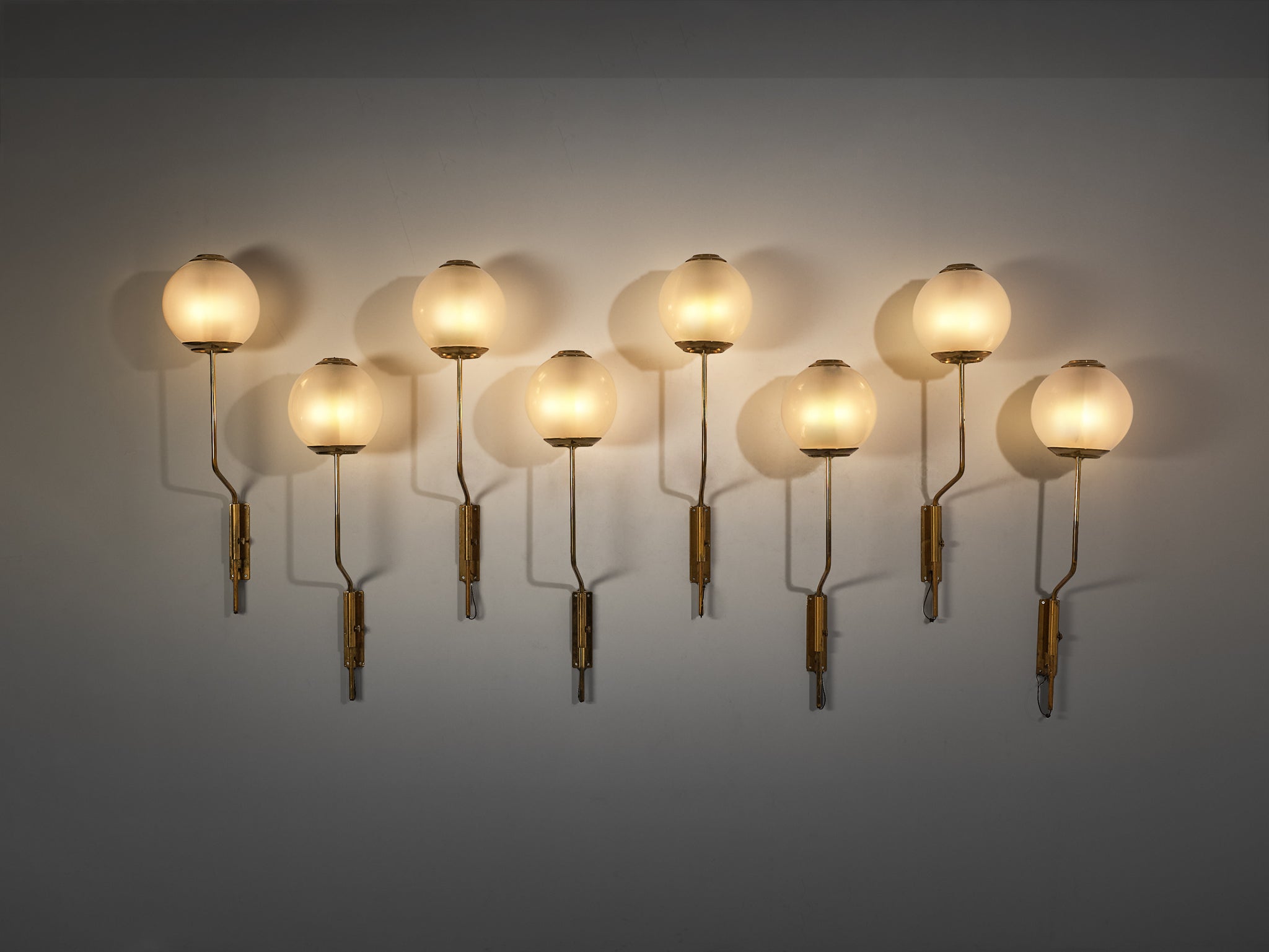 Luigi Caccia Dominioni for Azucena 'LP11' Wall Lights in Brass and Opaline Glass
