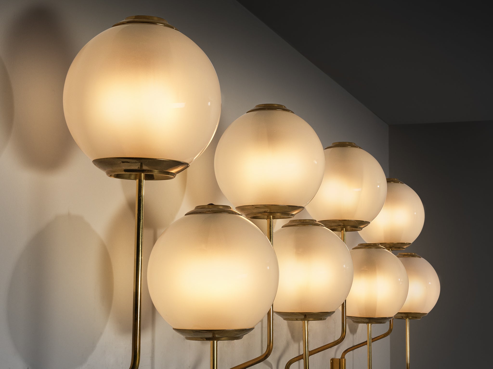 Luigi Caccia Dominioni for Azucena 'LP11' Wall Lights in Brass and Opaline Glass